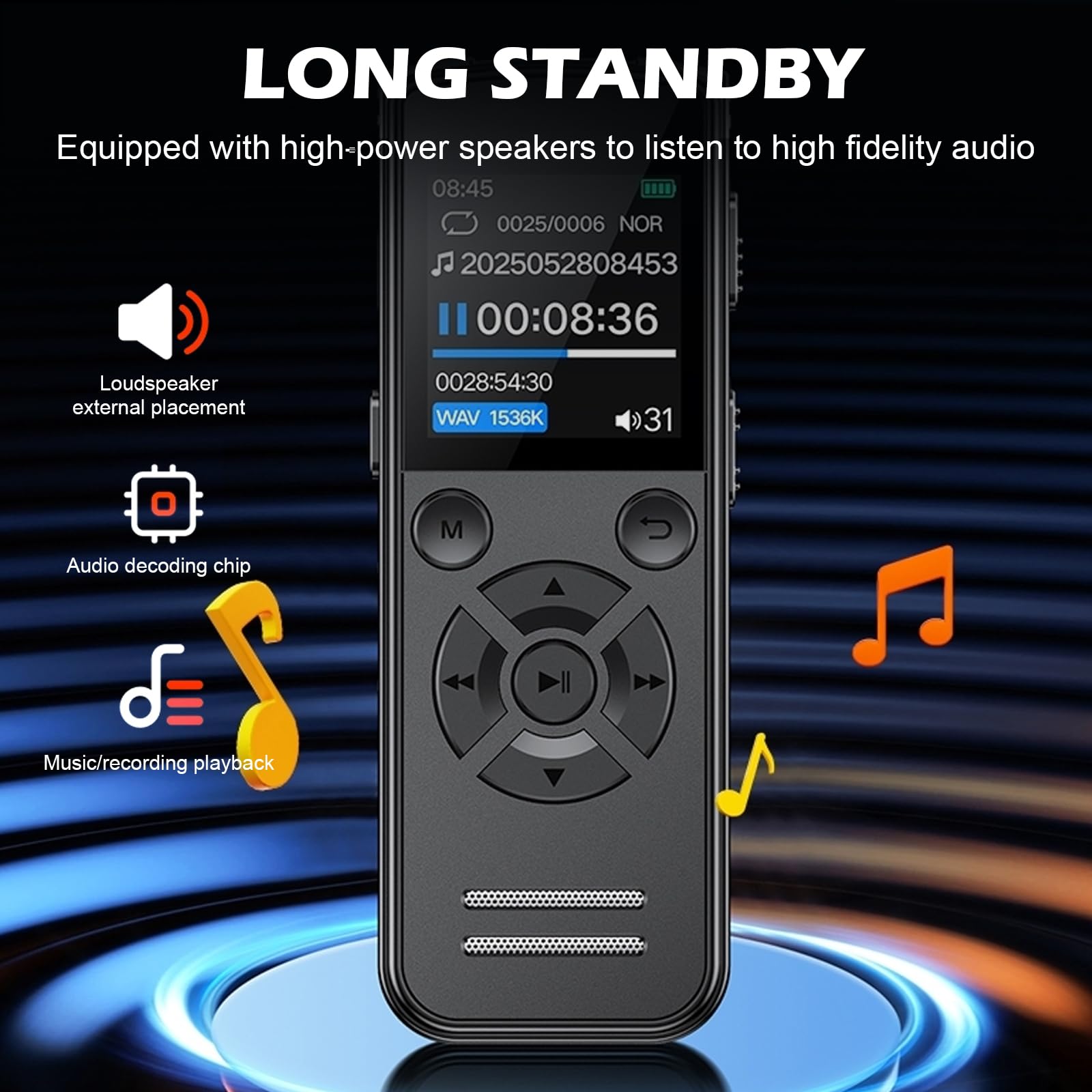 Grabadora de voz de 64 GB, grabadora de un botón, mini grabadora de voz de 1536 Kbps para reuniones, conferencias y entrevistas, USB recargable