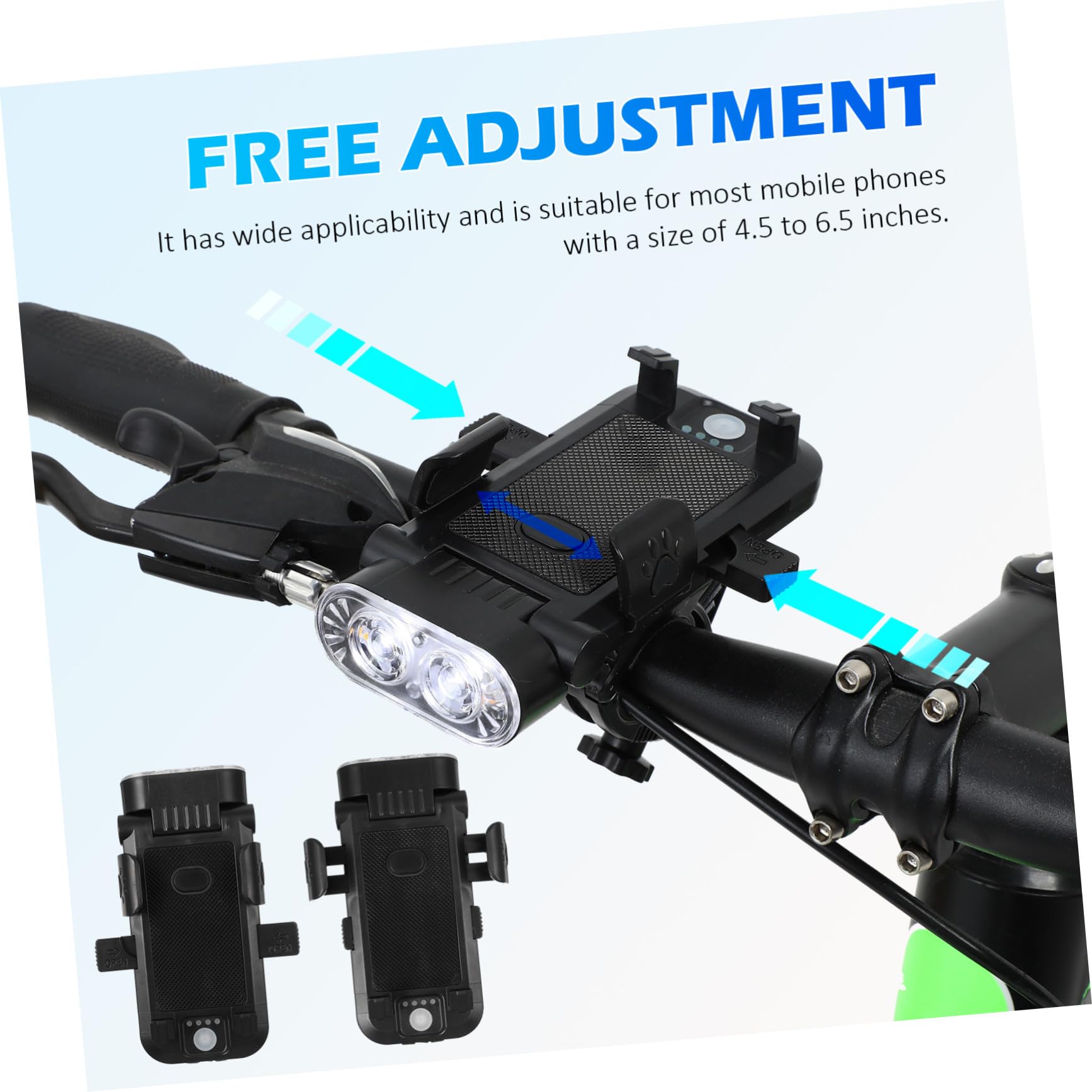 BESTonZON Luci Bici Anteriori e Posteriori Ricaricabili, Set 4 in 1 | Batteria 4000 Mah, Abs Nero, Doppio Led, Supporto Telefono Regolabile e Clacson ad Alta Intensità