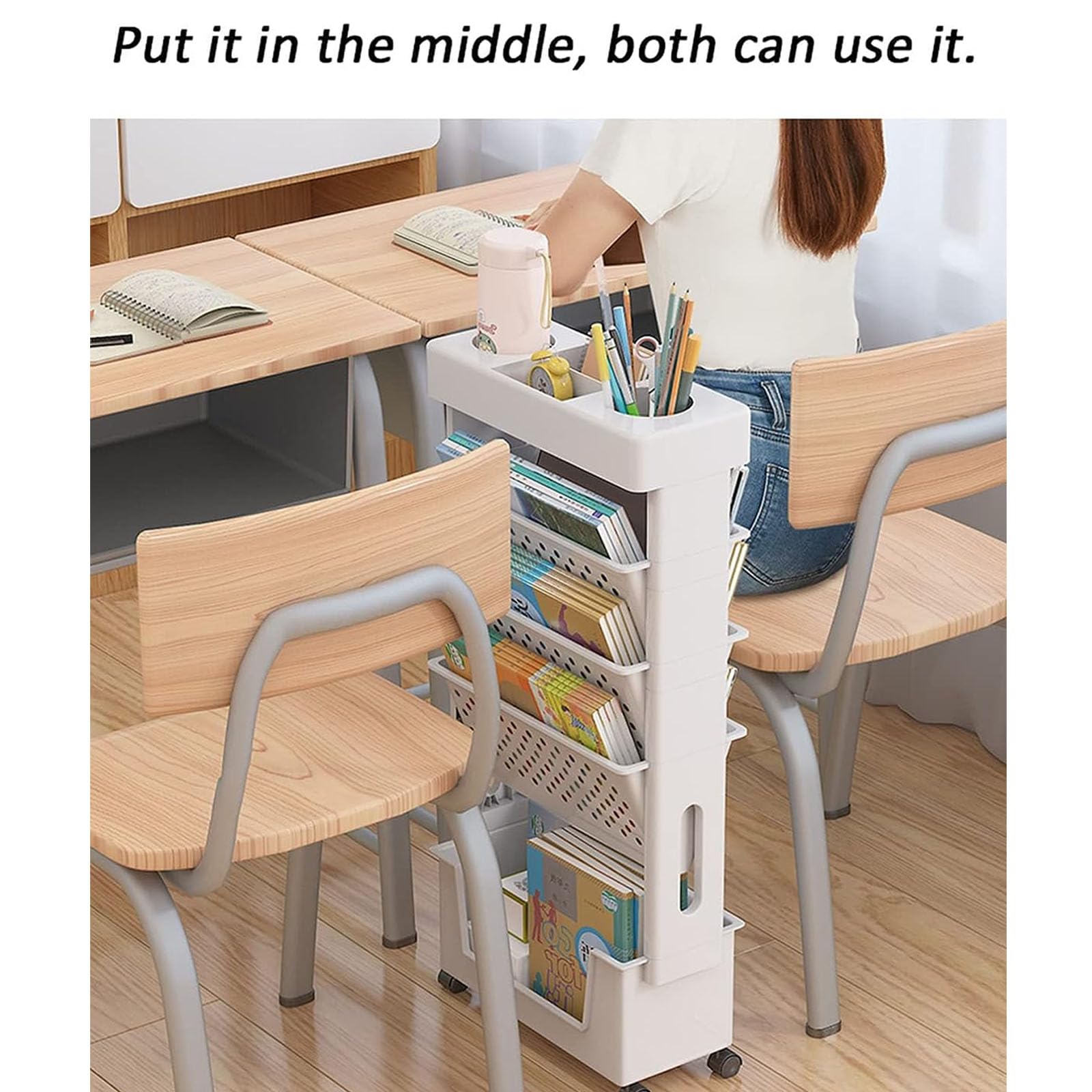 Estantería Móvil para Niños, Estante De Almacenamiento para Carrito Estante De Pie para Estantería Escritorio De Oficina Organizador De Archivos Giratoria Extraíble Material Plástico