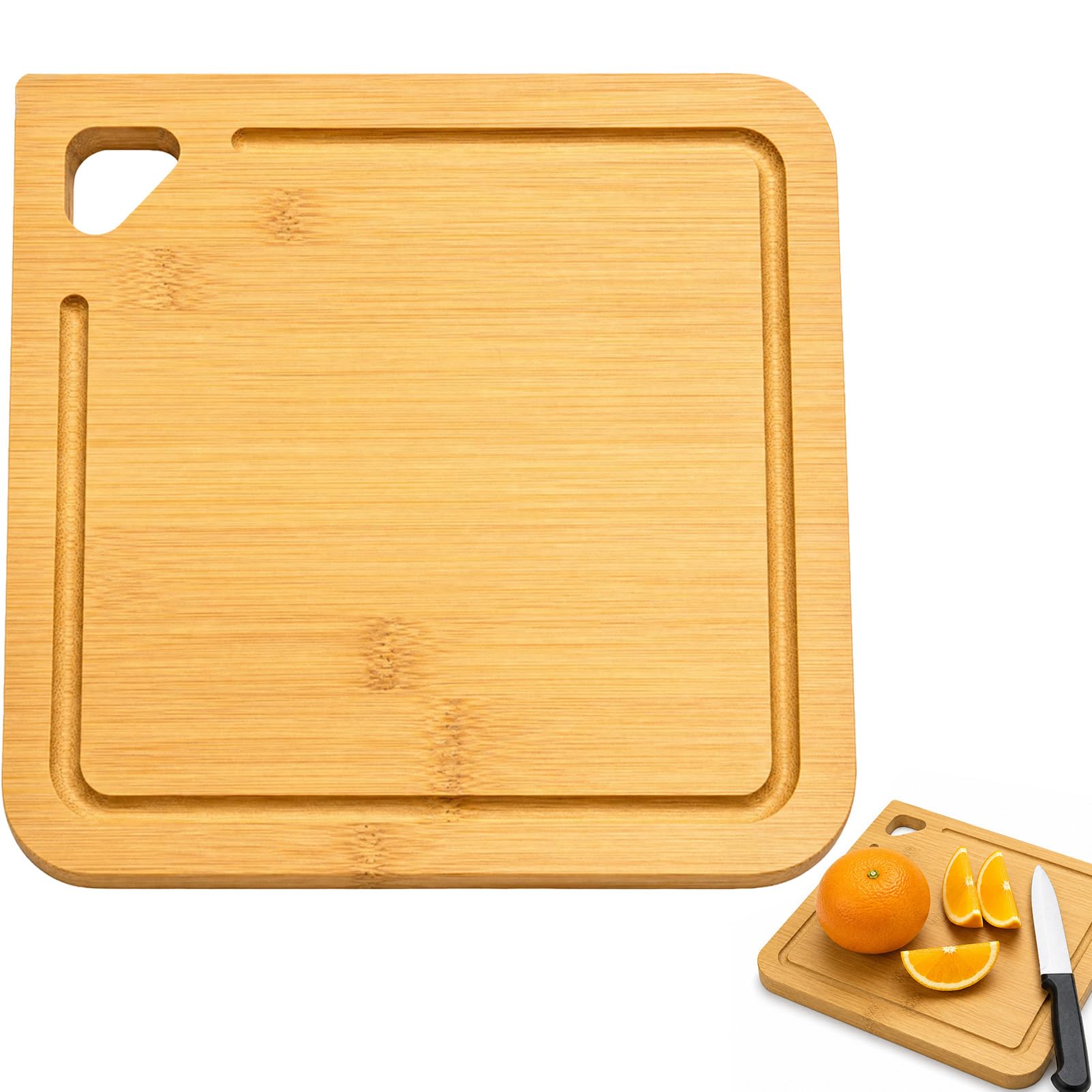 1 Pack Mini Bamboo Cutting Board​ with Juice Groove, Square Small Chopping Board, Lightweight & Compact Board​ for Fruit, Cheese, Kitchen, Dorm, Travel​ (7x7 Inch, Natural)