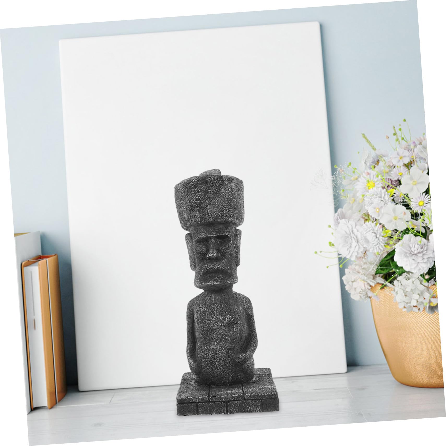 BESTYASH Statua Moai di Isola di Pasqua Ornamento Roccioso per Acquario Decorazione Acquario Scultura Testa Moai Figura in Pietra Decorazione Giardino