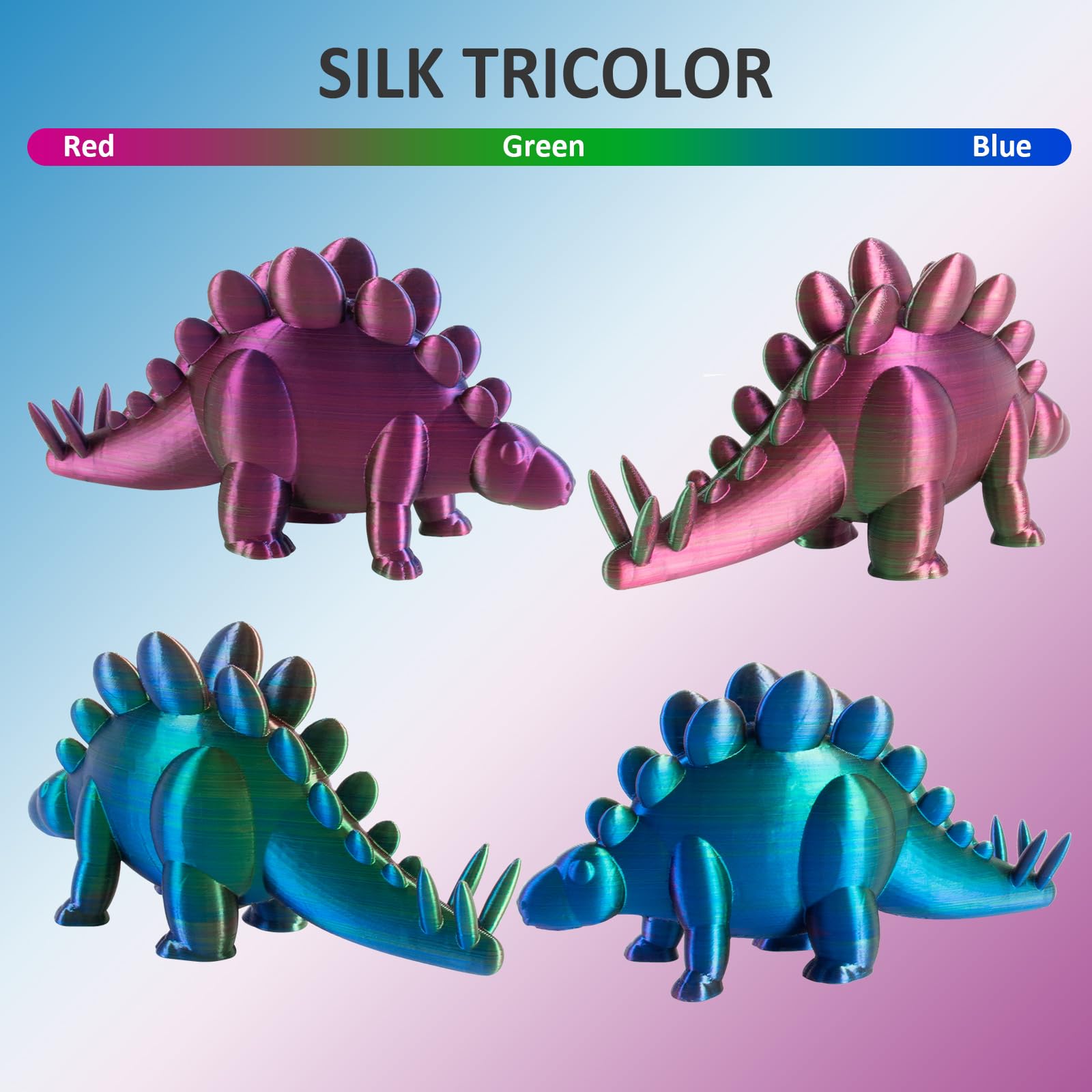 Geeetech Silk PLA Tri Color Filament 1.75mm 3D Printer Filament,Coextrusion Red Blue Green Tri-Colors Metal-Like Shiny Silk PLA Filament,1kg (2.2lbs) 1 Spool,Dimensional Accuracy +/- 0.03 mm