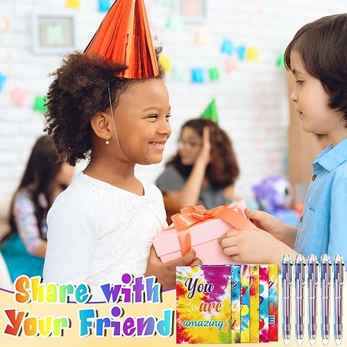 Miniatura 6 de Teling 24 bolígrafos y bloc de notas de teñido anudado de 5 pulgadas, 12 bonitos bloc de notas, 12 bolígrafos de tinta negra, recuerdos de fiesta