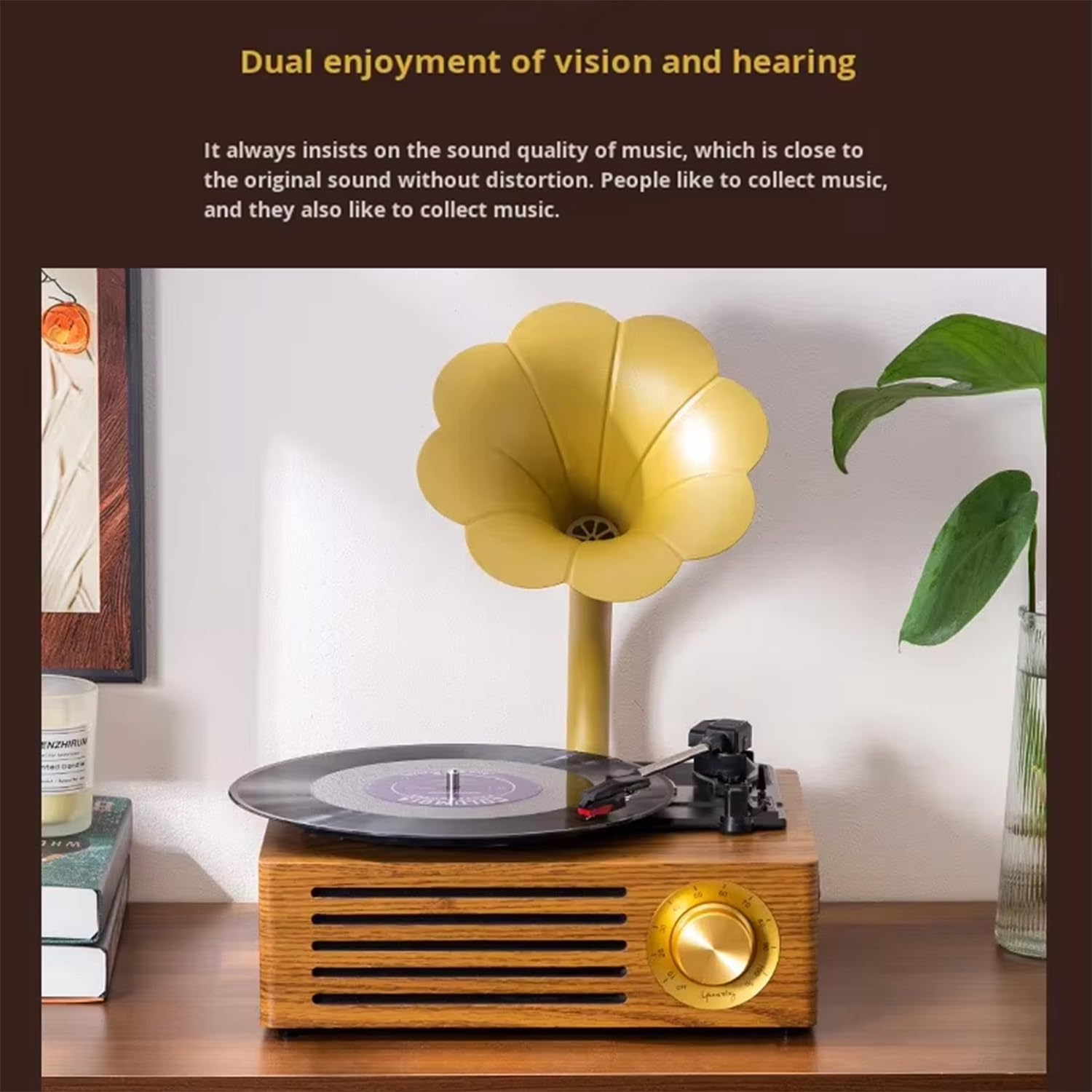 Giradischi Stereo Grammofono Giradischi in Vinile a 3 Velocità con Bluetooth e Riproduzione USB, Doppio Altoparlante per Home Music Entertainment