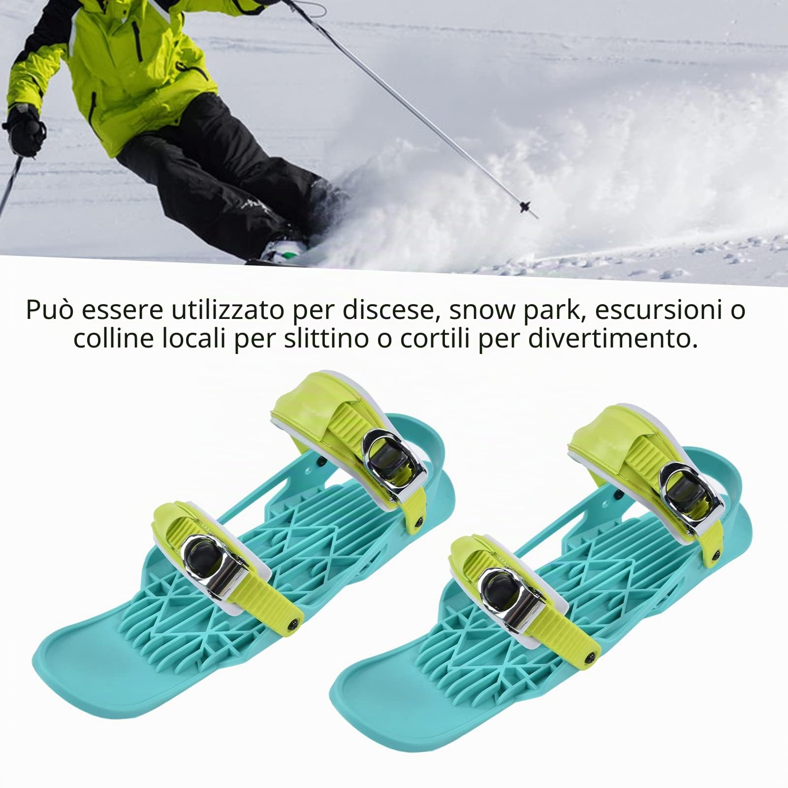 Pattini da sci per uomini donne bambini, mini pattini da sci corti regolabili, mini sci invernale all'aperto mini slitta snowboard scarpe da slitta, skiskates mini snowboard pattini da neve