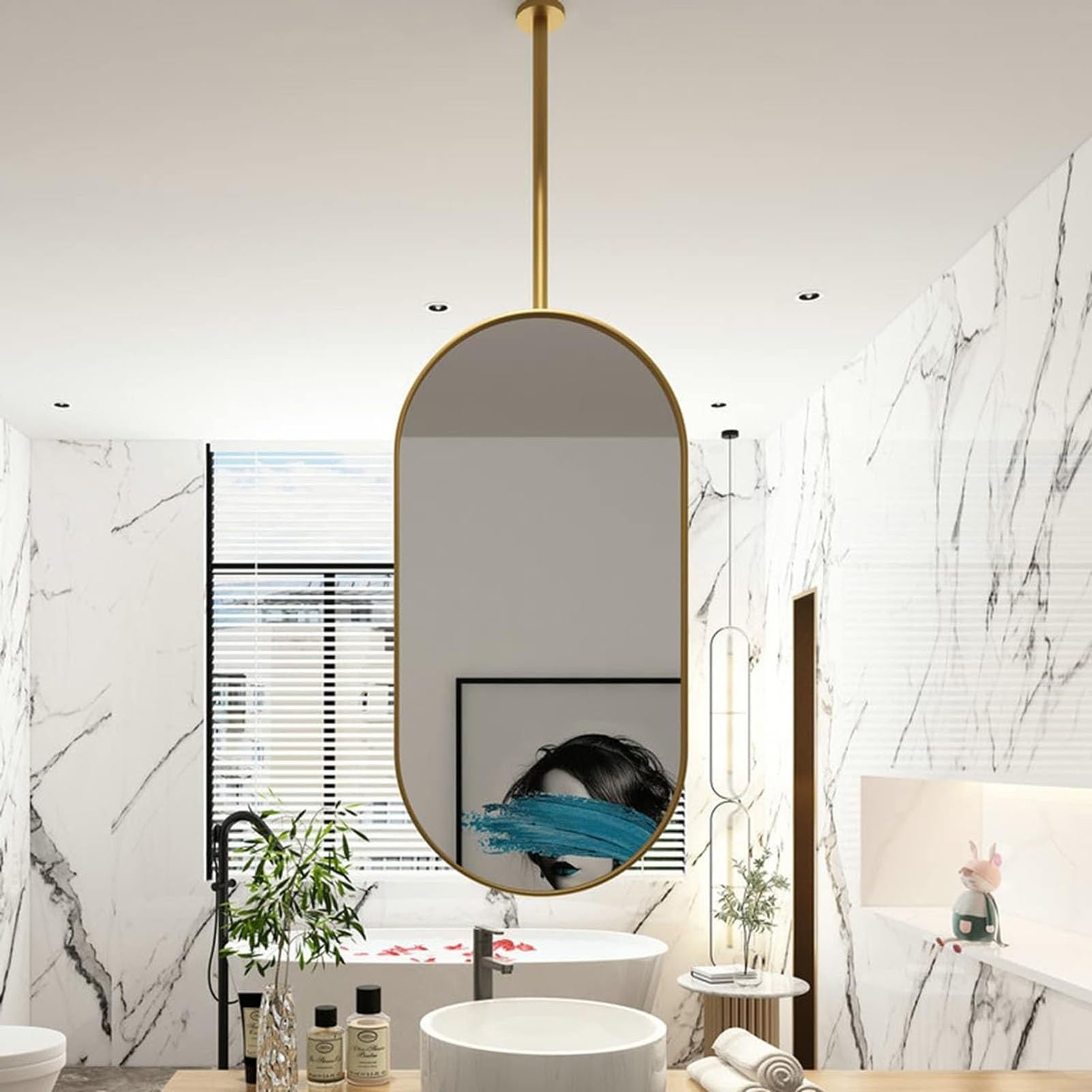 CGCSYZ Ceiling Mirror With Metal Hanging Rod, Ceiling Mounted Mirror For Bathroom Vanity Shaving, Wall Vanity Mirror For Entrance Bedroom Living Room (40cmx70cm)