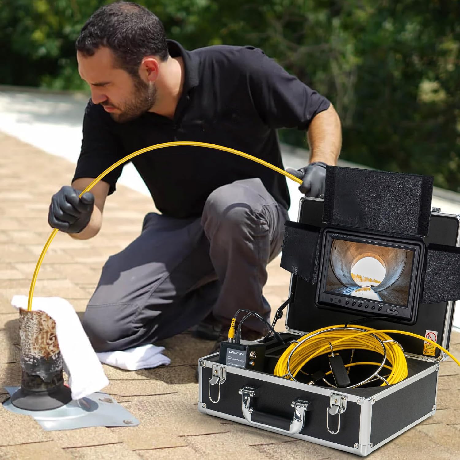 Cámara de inspección de alcantarillado de 30 m con Monitor DVR de 9 Pulgadas y Almacenamiento de 16 GB, cámara portátil para Drenaje de tuberías, con 12 Luces, Ruedas guía y medidor de Distancia