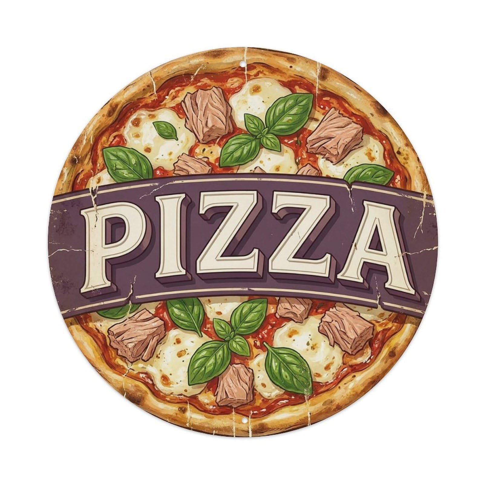 Vintage Pizza Tuna Mozzarella Basil Food Decoration Metal Tin Sign