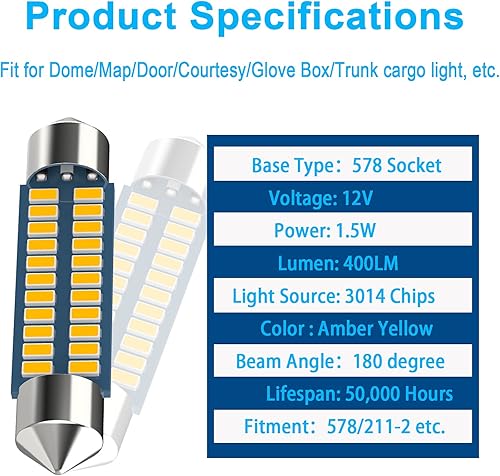 Miniatura 3 de Serundo Auto 578 Bombilla LED 211-2 para coche, 1.614 in, 1.654 in, 1.65 pulgadas, 212-2, bombilla para mapa de automóvil, luz de cúpula 22SMD 3014