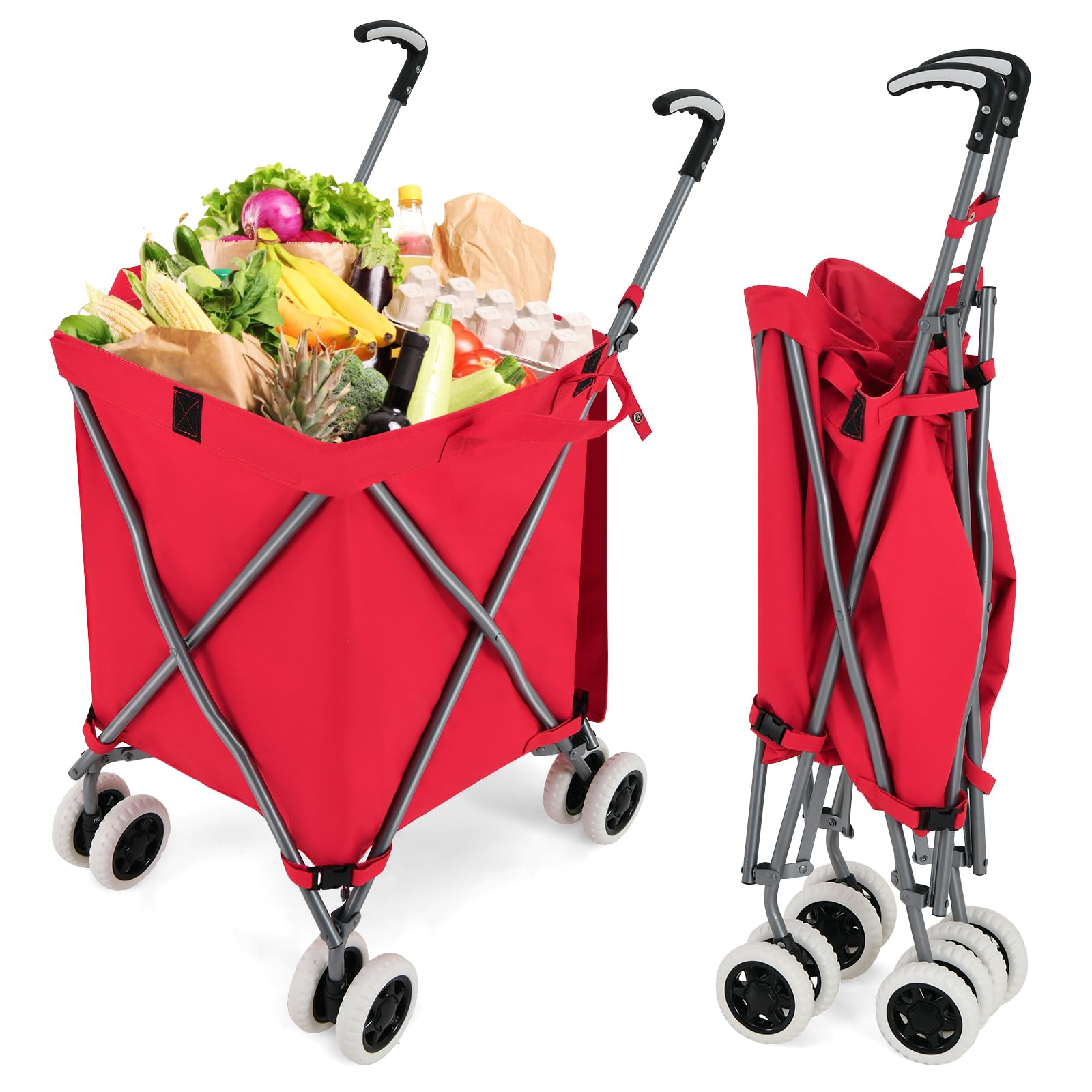 Chariot De Courses Pliable COSTWAY 90L - Sac Oxford Amovible 2 Roues Frein - Charge 54kg Noir