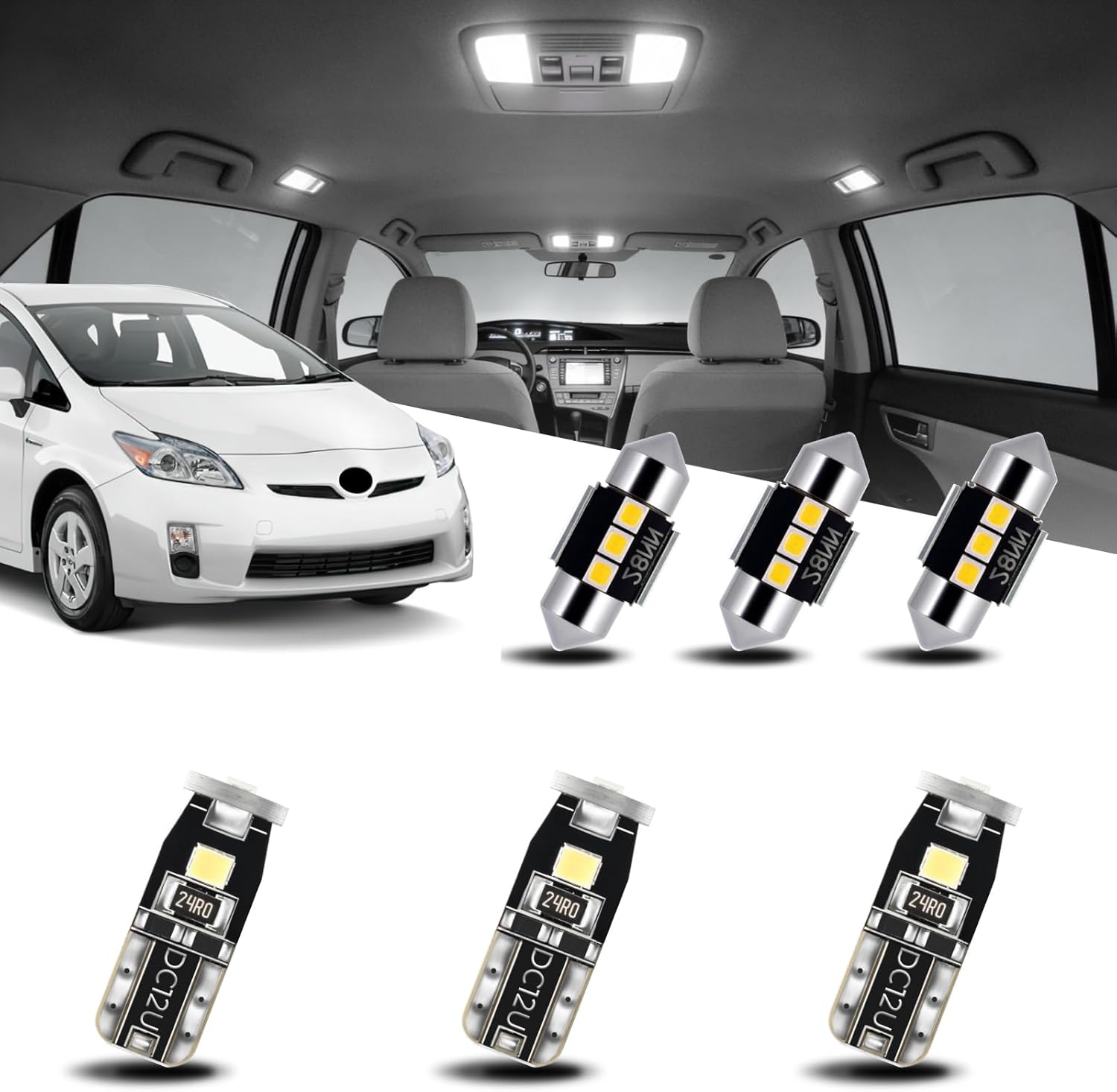 EASY EAGLE LED Interior Car Lights for Toyota-Prius-2010-2015: 10 Piece Kit White LED Light Bulbs - Super Bright 6000K + Install Tool