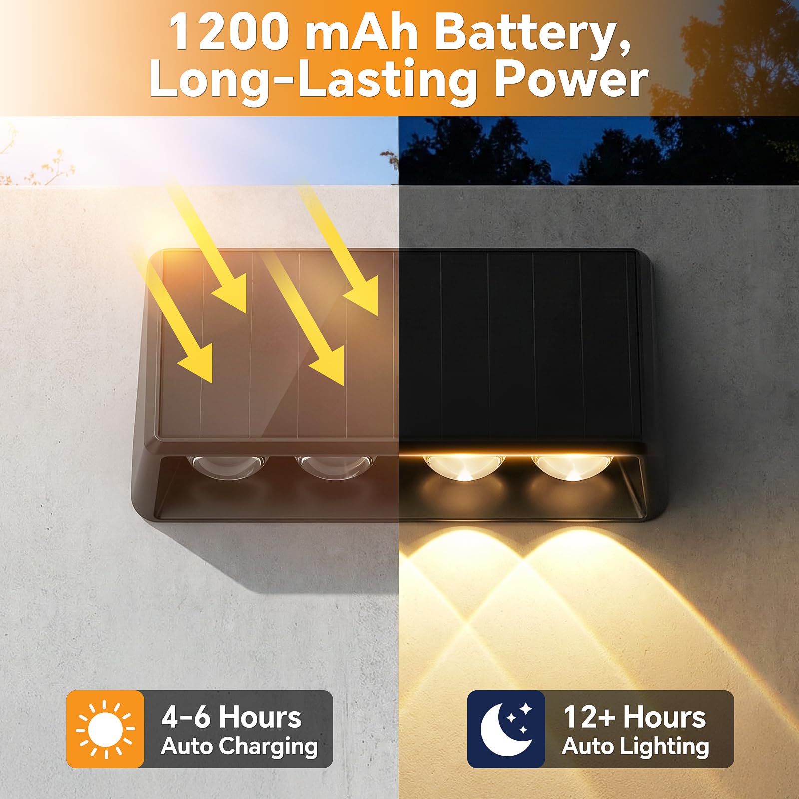 Luci solari per recinzioni da esterno, 4 LED più grandi e più luminose con 3 modalità, lampade solari impermeabili IP65 per esterni, terrazzo, cortile