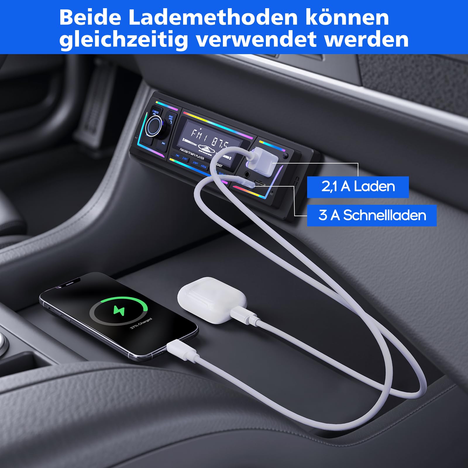 RDS Autoradio Bluetooth, CENXINY Autoradio mit Type-C-Ladeanschluss, Mehreren Beleuchtungsmodi,FM/AM Fernbedienung/2USB/AUX/SD/MP3-Player/DSP/EQ