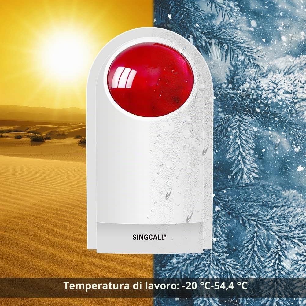 SINGCALL Kit di allarme con sirena stroboscopica rossa lampeggiante | e pulsanti di chiamata,sistema di allerta SOS con telecomando,ideale per la sicurezza di casa,1 sirena+2 pulsanti di chiamata