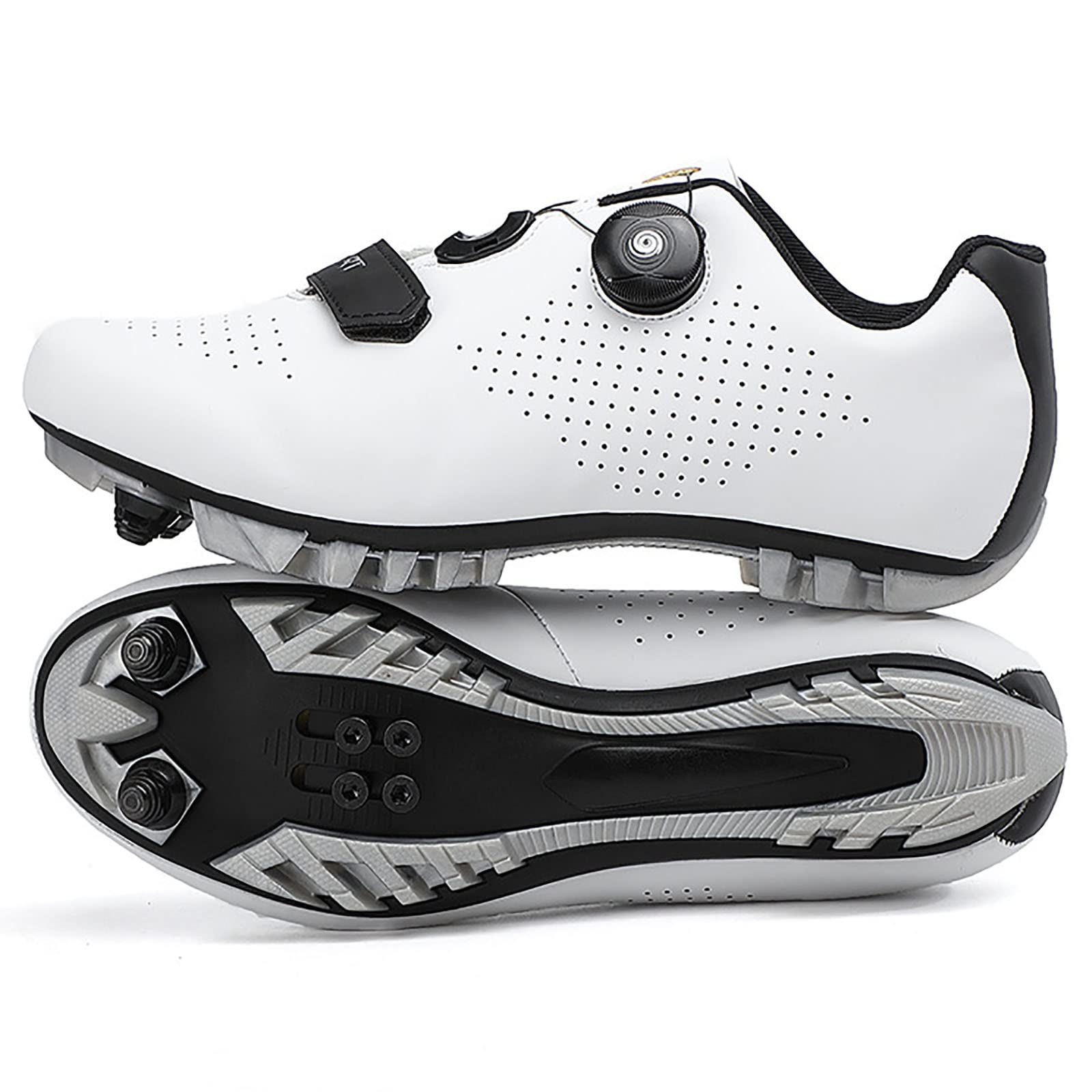 Buty rowerowe męskie, wewnętrzne buty do roweru szosowego Peloton, w zestawie klips, kompatybilny wygląd, Delta i Spd Lock Pedal (47, białe)