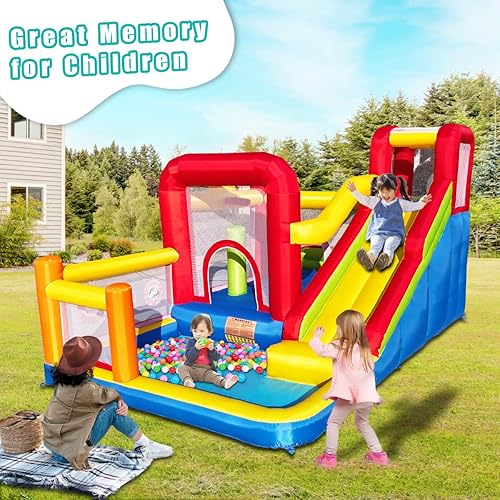 Miniatura 5 de Casa de rebote, castillo inflable con soplador para niños, gorila de salto inflable con tobogán, pared de escalada, obstáculos, trampolín, piscina