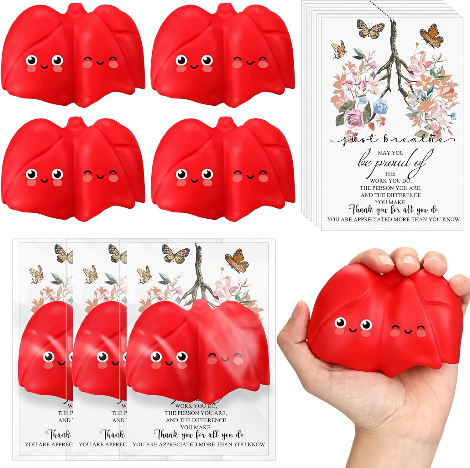 Arrowbash 20 Sets Nurse Appreciation Week Gifts Bulk Lung Stress Balls Relief Stress Inspirational Squeeze Balls with Cards for Adults Respiratory Therapist Care Staff Office RT Nursing Work
