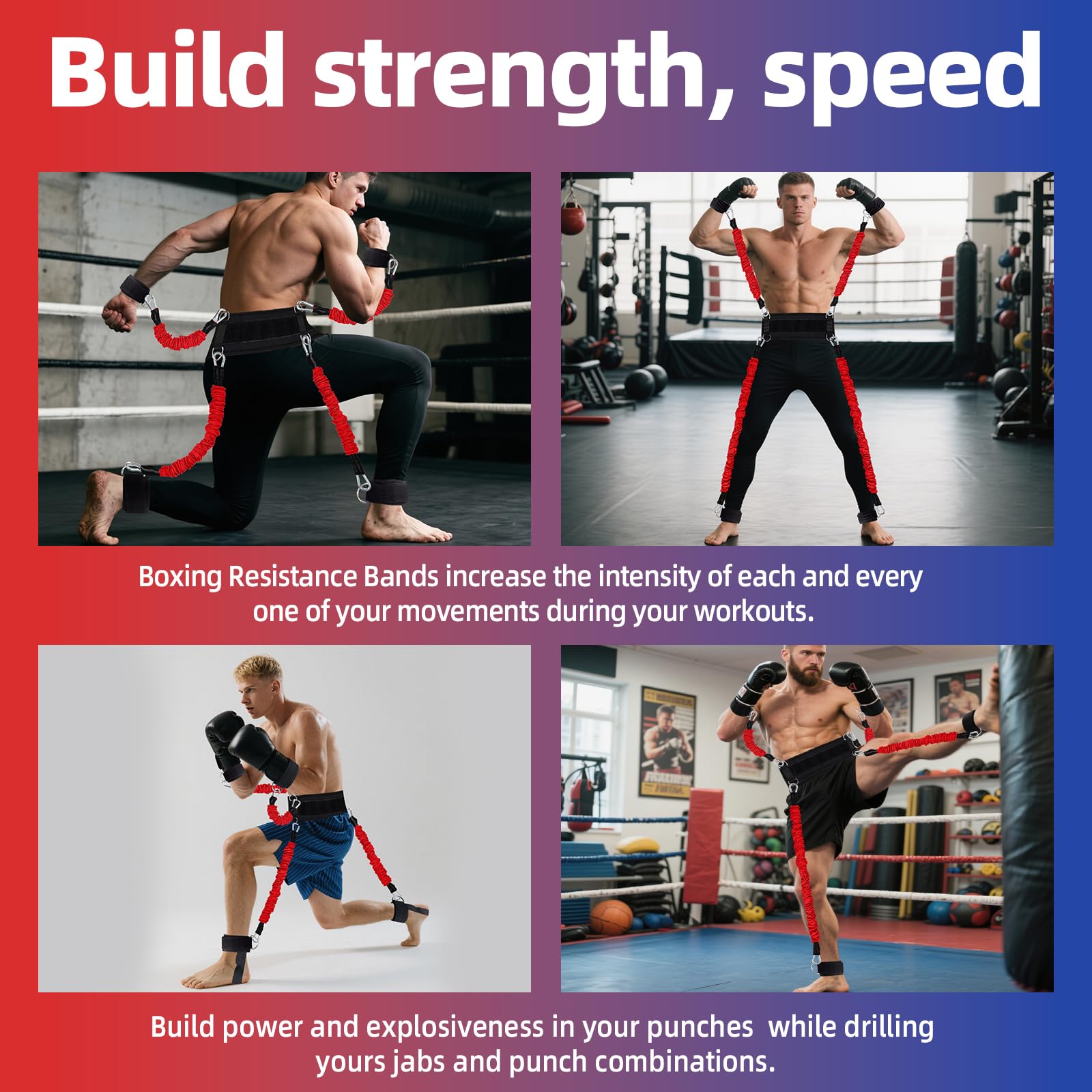 Boxing Resistance Bands Set for Boxing MMA Martial Arts Training Equipment, 150lbs Exercise Bands with Cuffs & Belt, Workout Band for Resistance Training Enhance Explosive Power/Speed/Agility