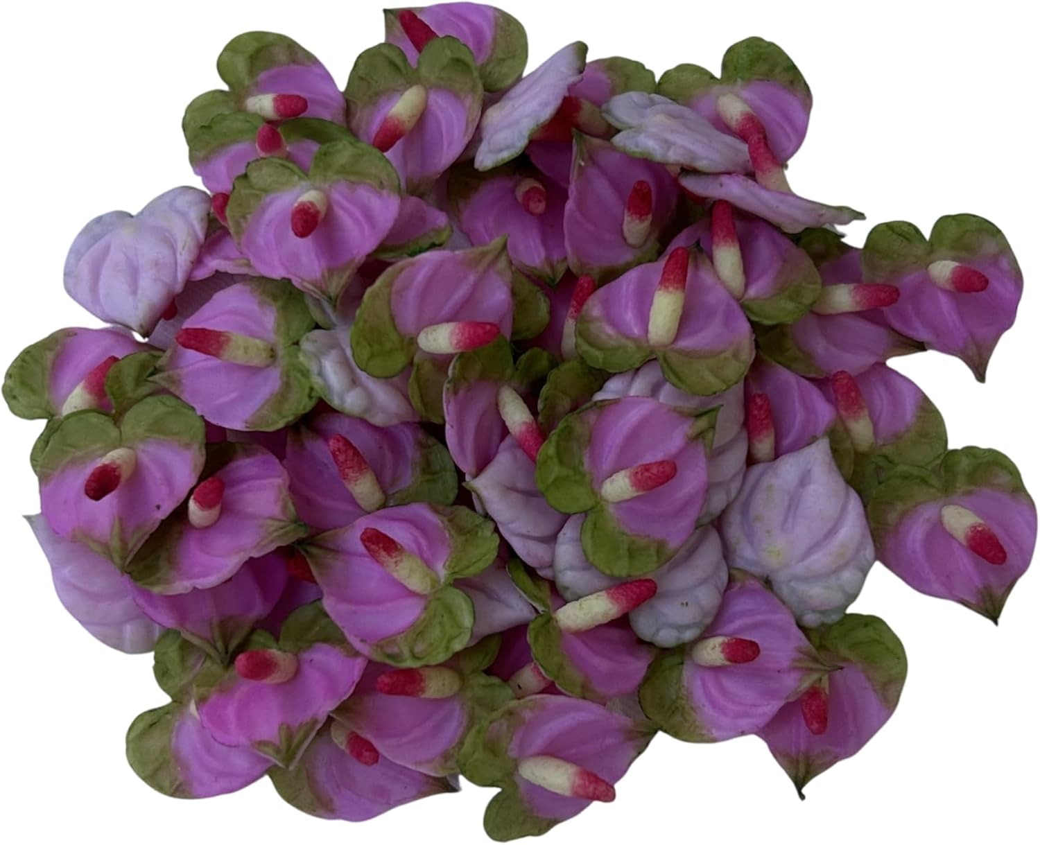 60 PCS Mini Anthurium Clay Beads (18 mm) for Jewelry Making DIY Craft Supplies (Pink W Green)