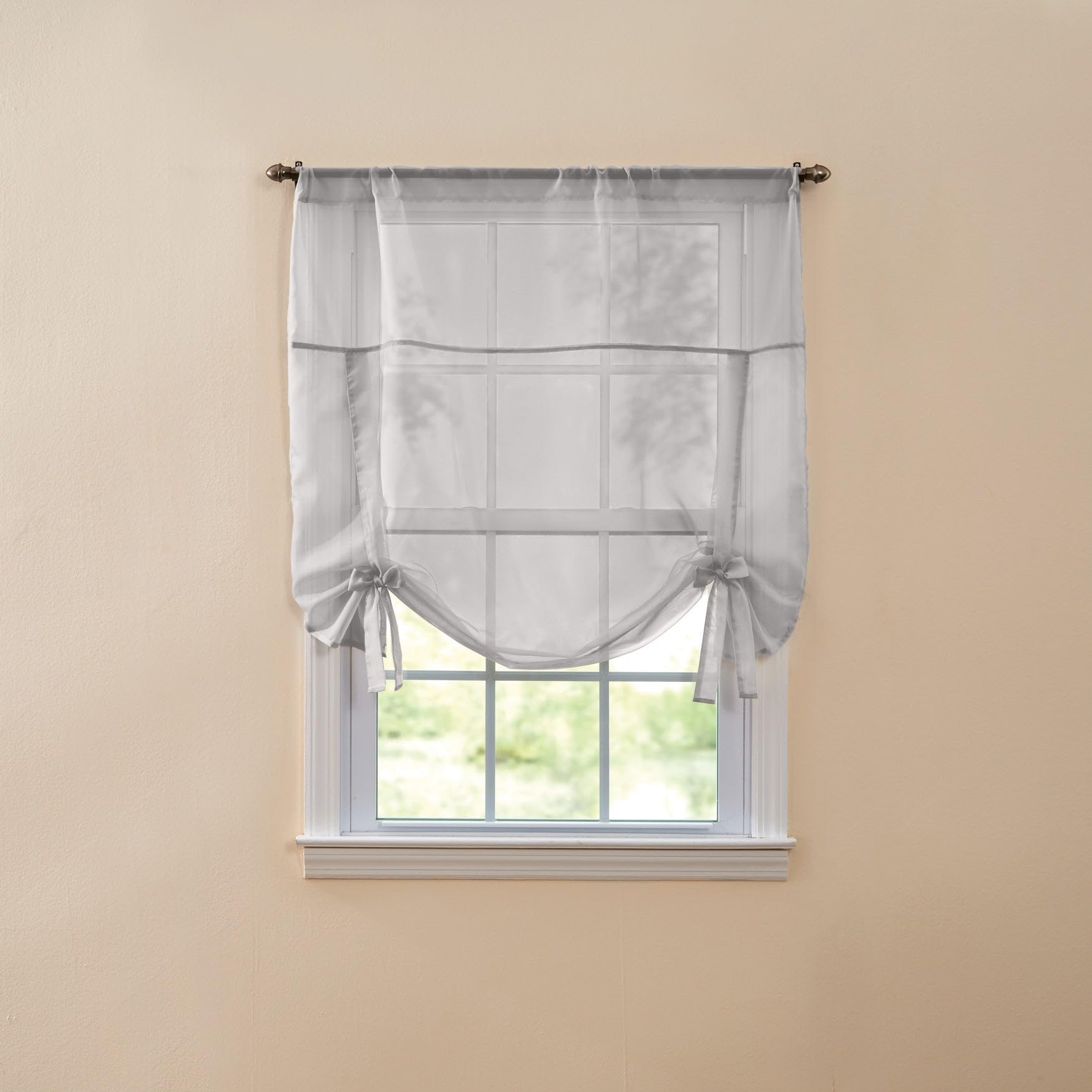 BrylaneHome BH Studio Sheer Voile Tie-Up Shade - 44" W 44" L, Silver