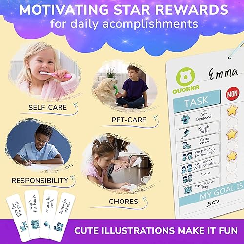 Vista 4 de QUOKKA - Tabla magnética de tareas y comportamiento para niños y adolescentes, calendario visual de recompensas, responsabilidad, rutina, de borrado