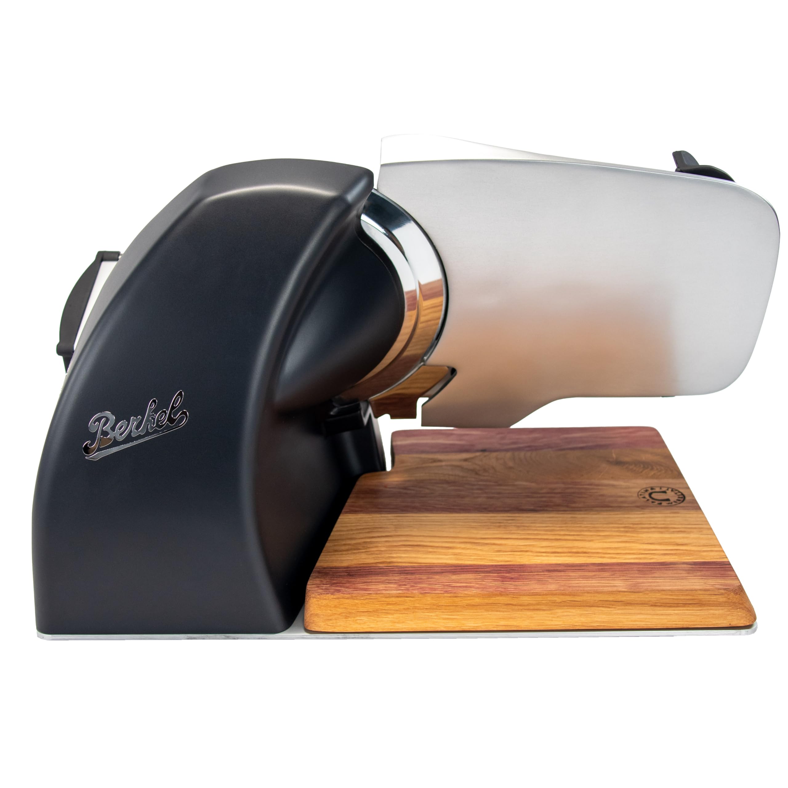 Berkel Home Line 200 Plus Aufschnittmaschine, schwarz Matt, Elektrisch, 195mm Klinge, mit handgefertigtem Eichenholzbrett