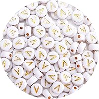 Vista 26 de 100 cuentas de letras – Cuentas redondas blancas de 0.157 x 0.276 pulgadas (0.157 x 0.276 in), color blanco, letras del alfabeto, corazón, estrella