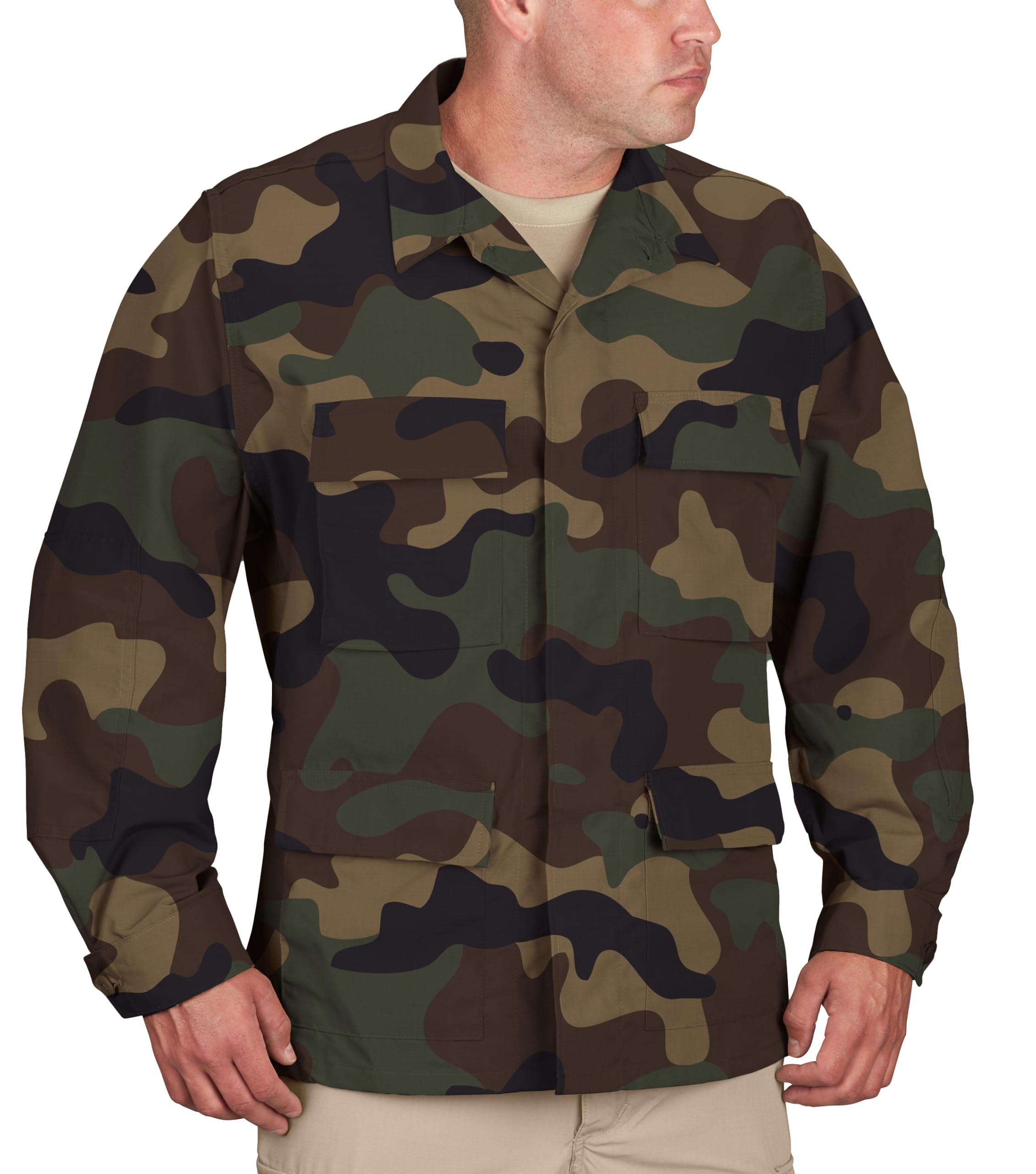 propper Men's Standard Uniform Ripstop BDU Coat, Woodland, 60% Cotton, 40% Polyester, Large Long-picture-43