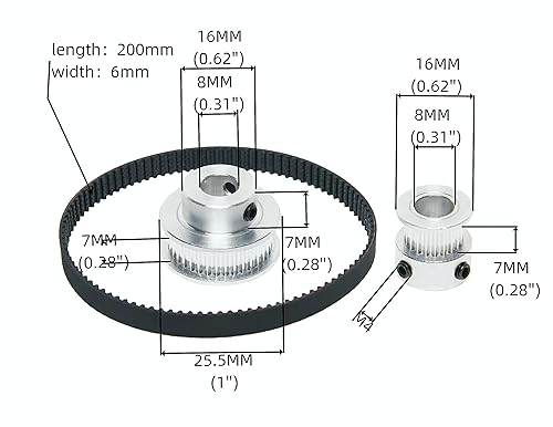 Miniatura 51 de Juego de 2 poleas de sincronización de aluminio 2GT de 20 y 40 dientes, rueda síncrona de 0.197 in de diámetro con 2 correas de longitud de 7.874 in