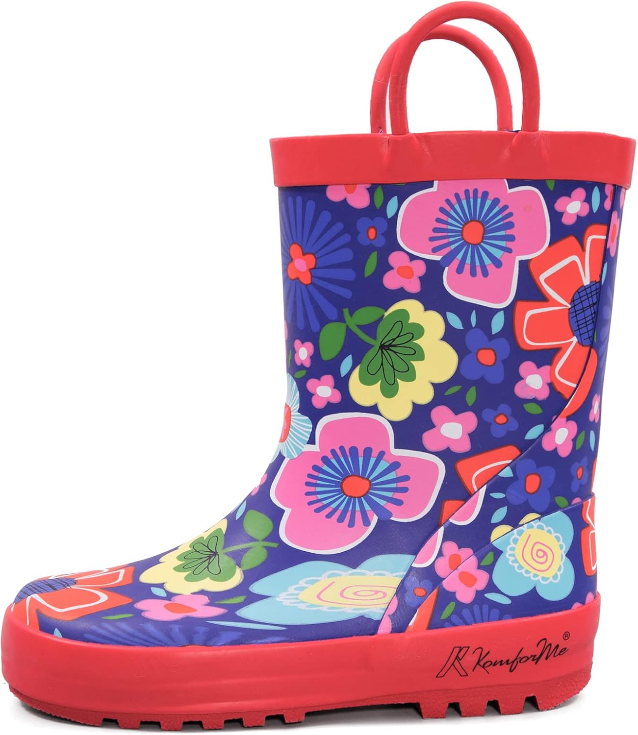 K KomForme Kids Rain Boots Waterproof Printed Rubber boots with Handles 9 Toddler Spring