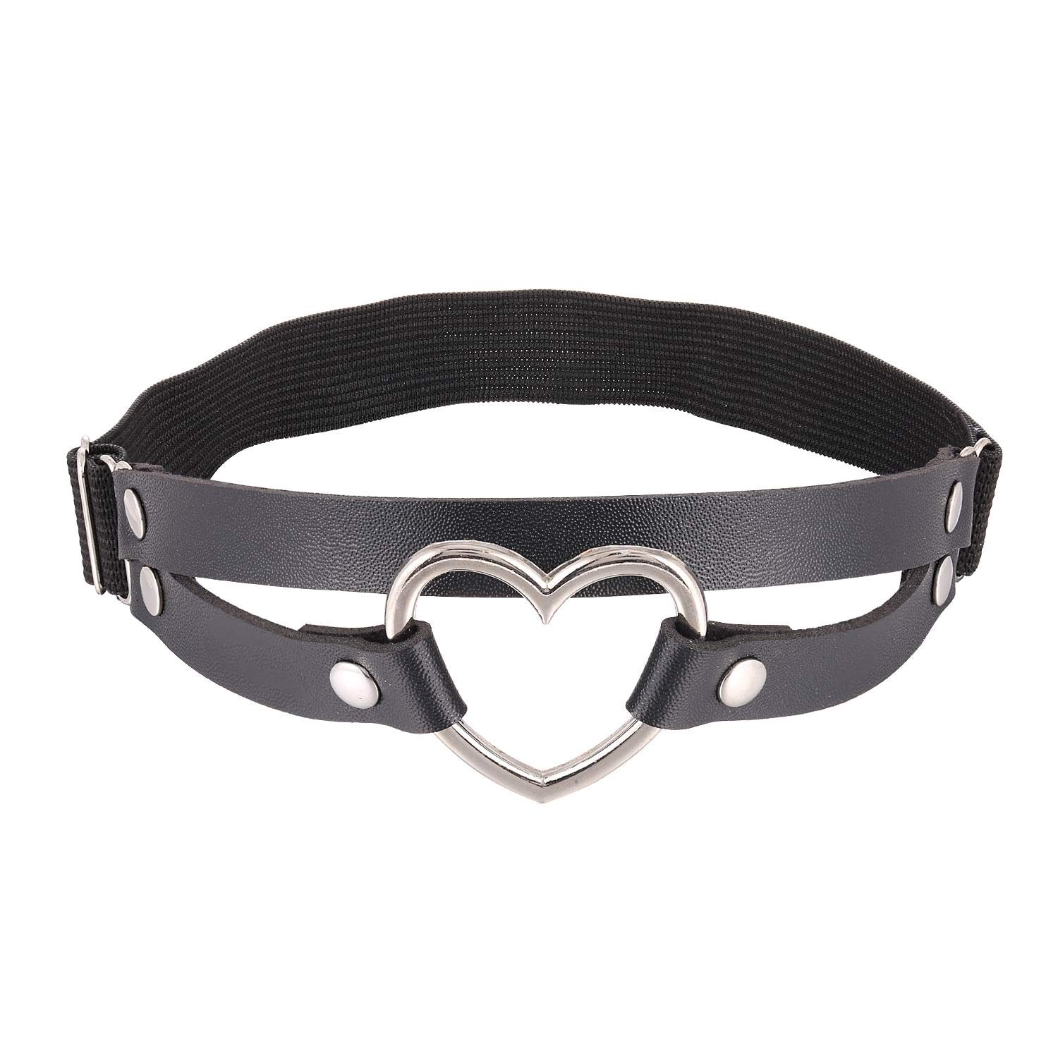 FM FM42 Multicolor PU Simulated Leather Women's Gothic Double Straps Heart O Ring Leg Thigh Elastic Garter Belt, One Pair