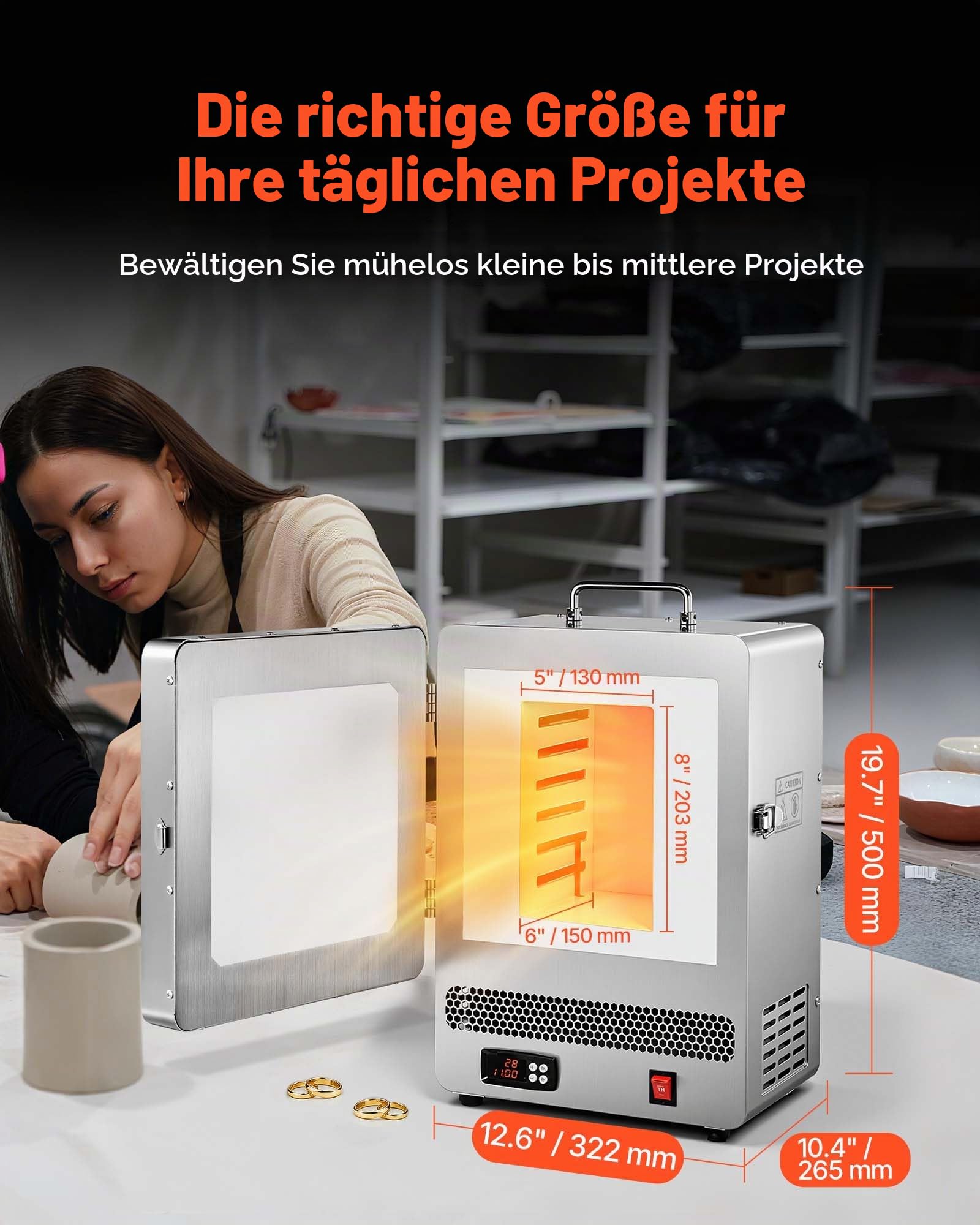 VEVOR elektrischer Schmelzofen 1650 W digitaler Schmelzofen, elektrischer Brennofen mit max. Temperatur 1200 ℃ für Wachsausschmelzguss Ton-DIY Metallglühen Keramikbrennen PID-Temperaturregelung