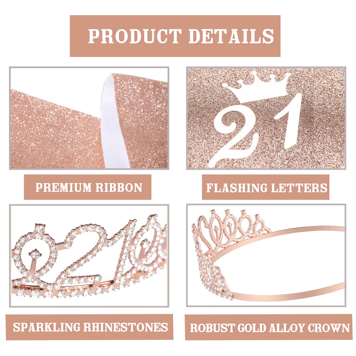 21st Birthday Decorations for Her Party-Rose Gold 21st Birthday Decorations Set with 21st Birthday Sash,Crown,Cake Topper,21st Birthday Gifts for Her&Balloons,Accompanying Card And Beautiful Gift Box 1