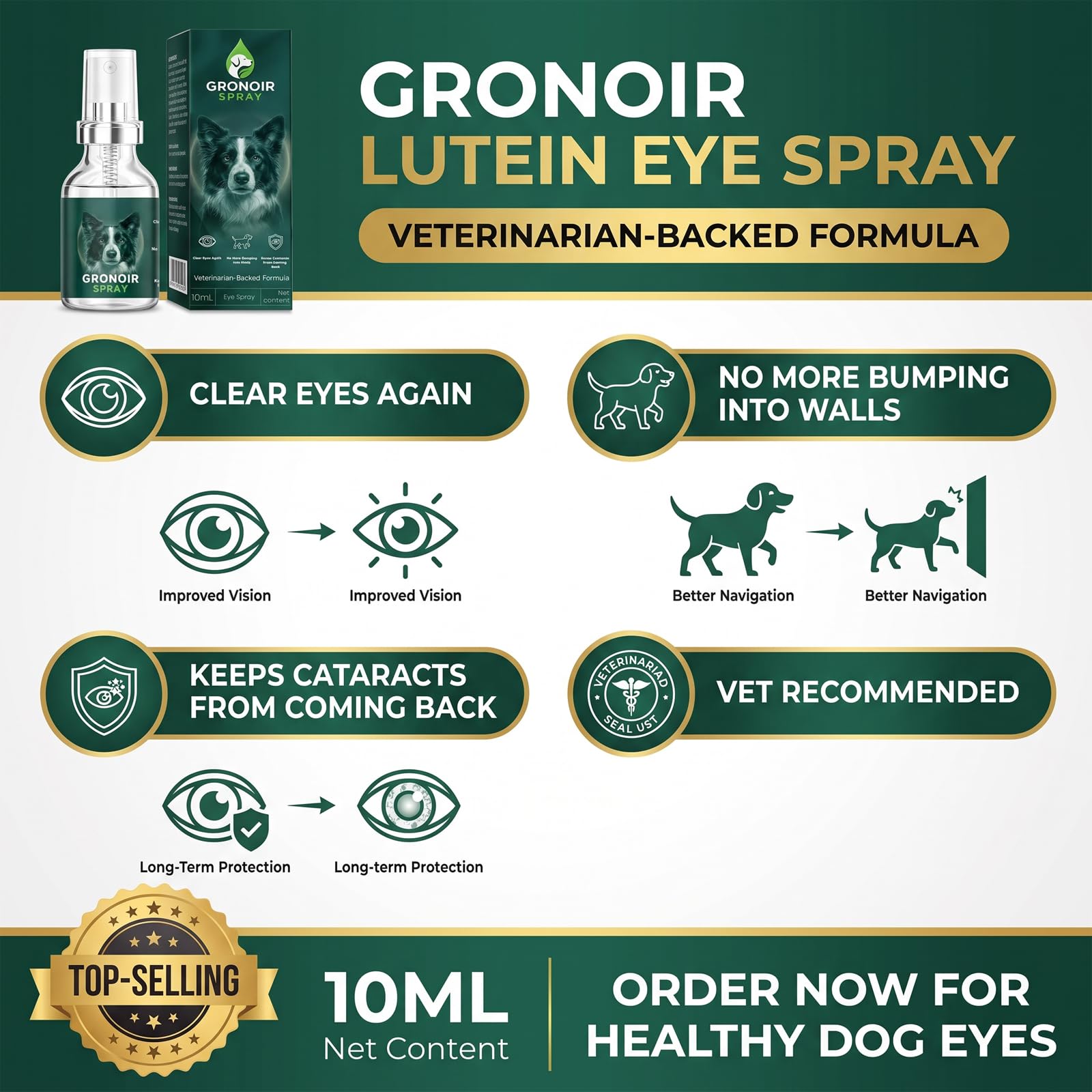 Lutein Eye Spray for Dog, GRONOIR Eye Spray for Dogs, 10 mL / 0.34 fl oz — Amazon image 5
