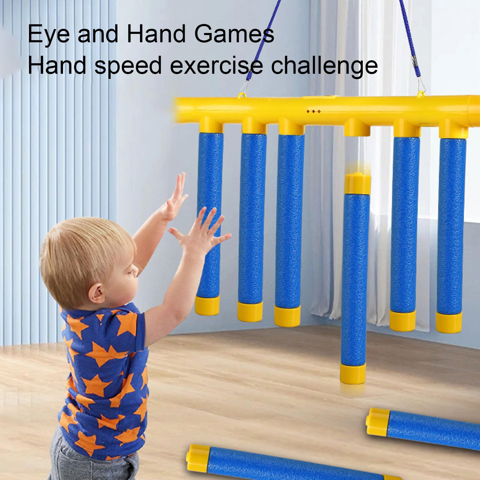 Juego de Captura de Palos Que Caen con Control Remoto, Juguete de Entrenamiento de Coordinación Ojo-Mano Ajustable de 3 Velocidades con Alarma de Pitido para Niños Adultos en