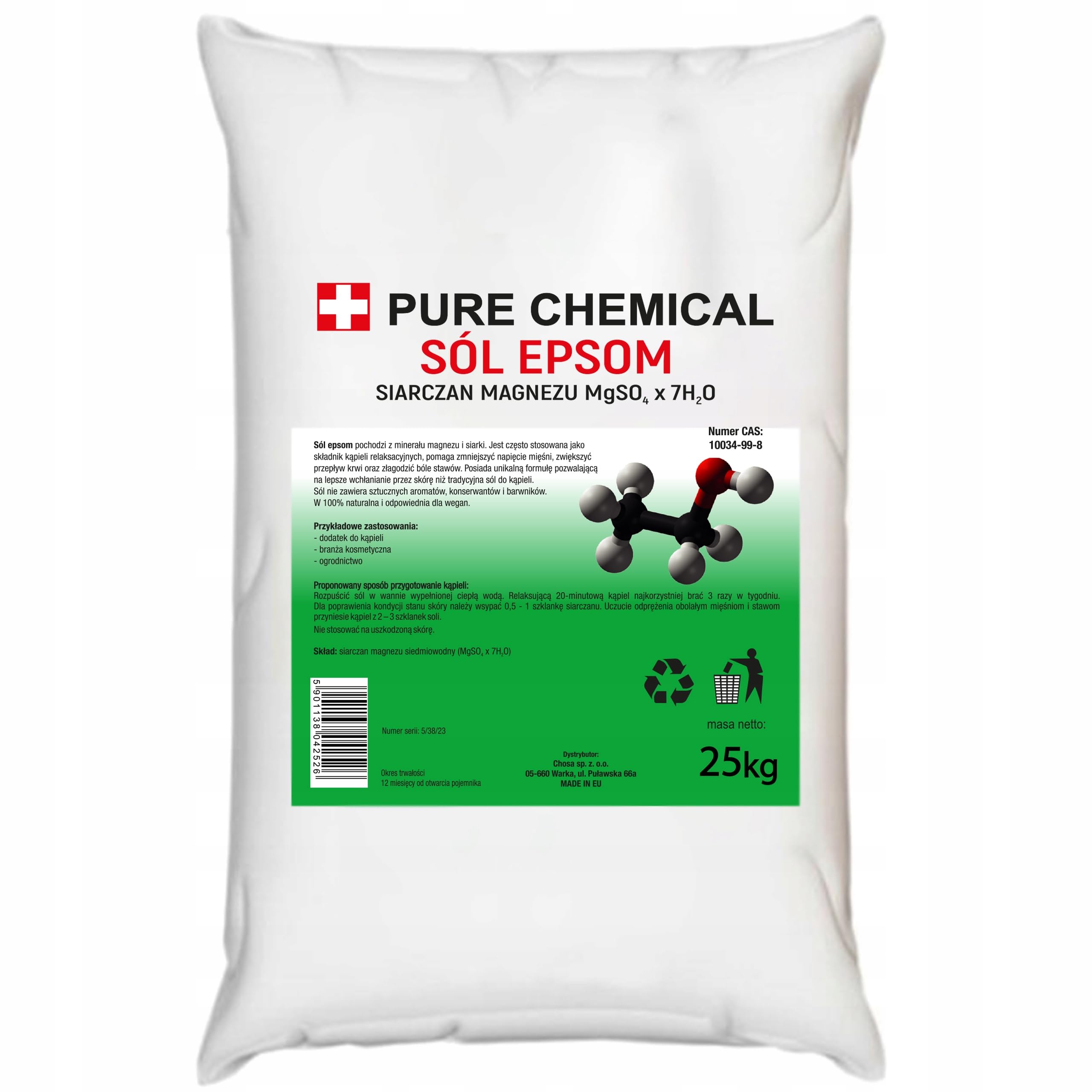PURE CHEMICAL Epsom Salz 25kg – Bittersalz Magnesiumsulfat – Natürliches Badesalz & Fußbad – Muskelentspannung, Detox, Wellness, Ohne Zusätze, Vegan, | Bittersalz Magnesiumsulfat, Natürliches Badesalz & Fußbad, Muskelentspannung, Detox, Wellness, Ohne Zus