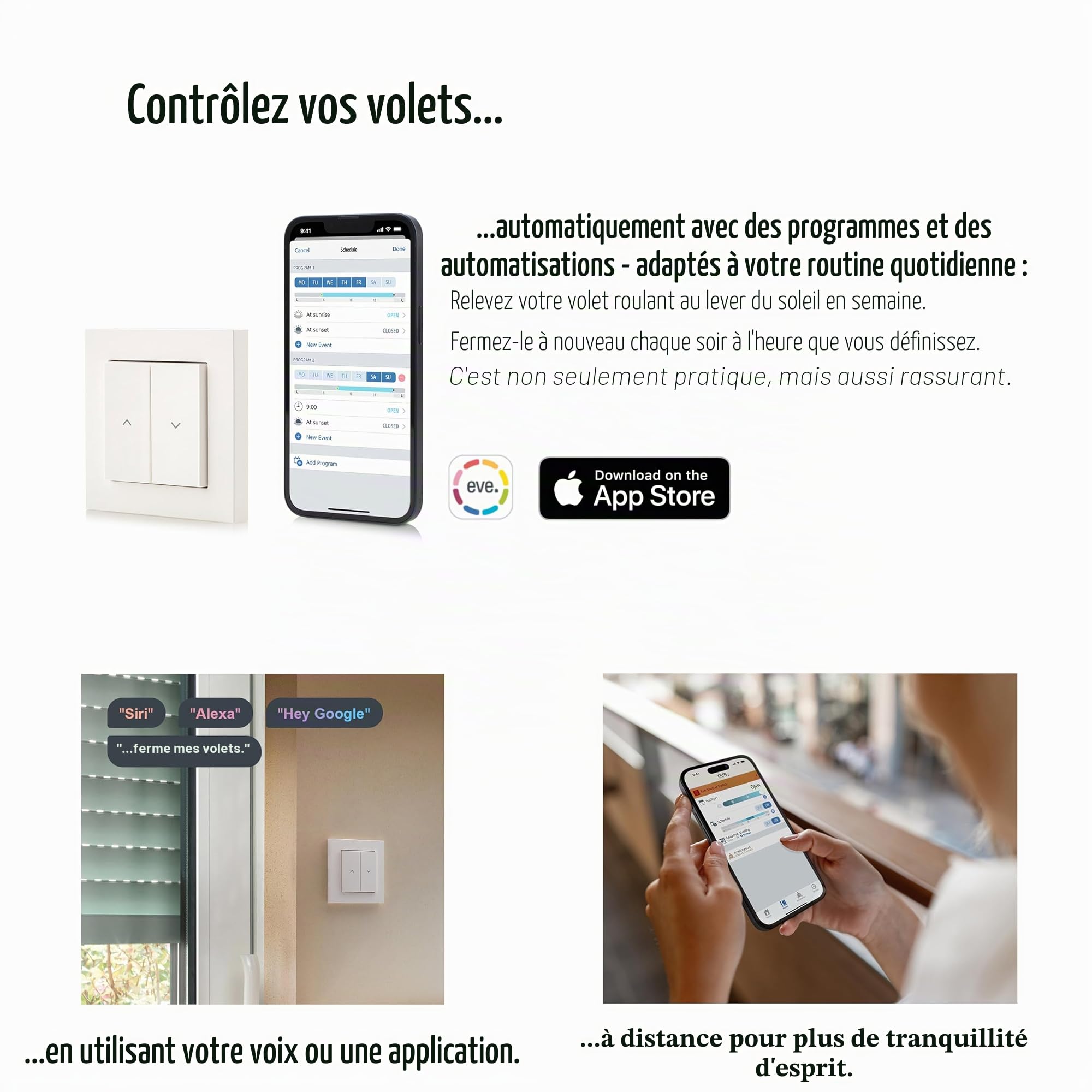 Eve Shutter Switch (Matter) : Contrôleur de Volet Intelligent pour Alexa, Apple Maison, Google, Smartthings, Home Assistant, Technologie Thread, Nécessite Routeur de Bordure Thread et fil de neutre