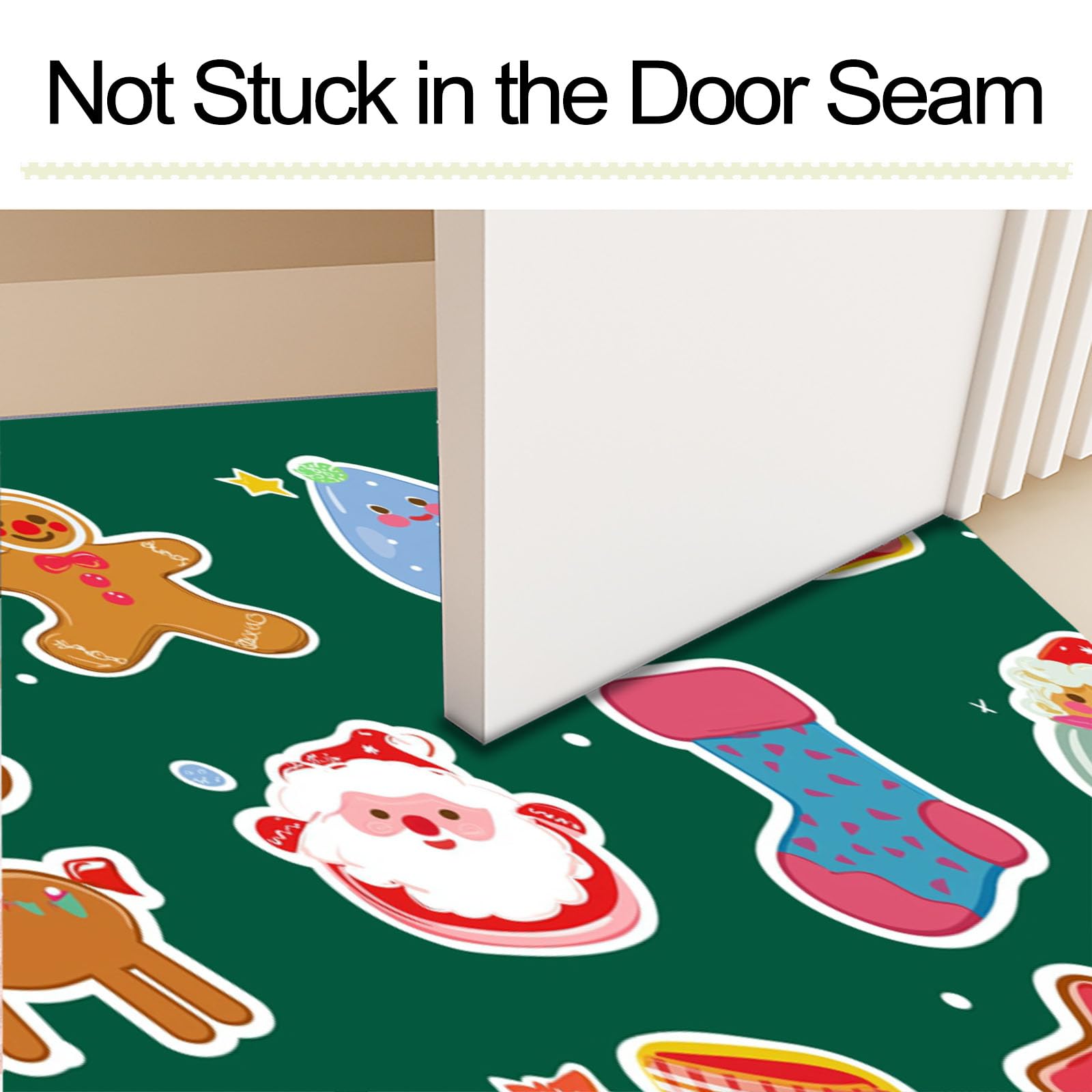Felpudo de Entrada Casa Papá Noel Renos Hombre Jengibre 90x150cm Alfombra Exterior para Puerta, Lavabl Alfombrilla Pegatinas Navideñas Antideslizante para Recibidor, Pasillo, Cocina - Verde Oscuro