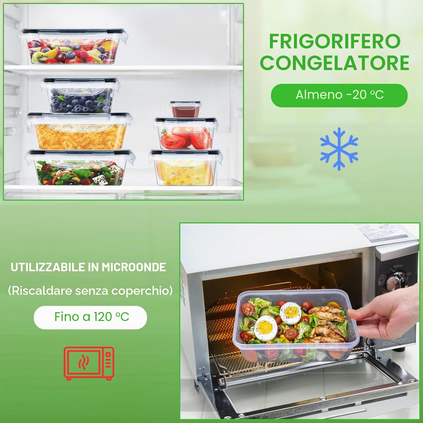 Kottwca Set di 15 contenitori salvafreschezza con coperchio, grandi capacità (5 x 0,5 l + 5 x 1,0 l + 5 x 1,5 l), per cucina Meal Prep, 100% a prova di perdite, senza BPA