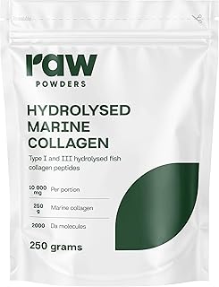 Marine Collagen Pulver – Hydrolysierter Marine Kollagen Peptides aus Fisch Typ I & III | 10.000 mg pro Portion | 2000 Da | Pure Marine Collagen, neutral, ohne Zusätze | Raw Powders