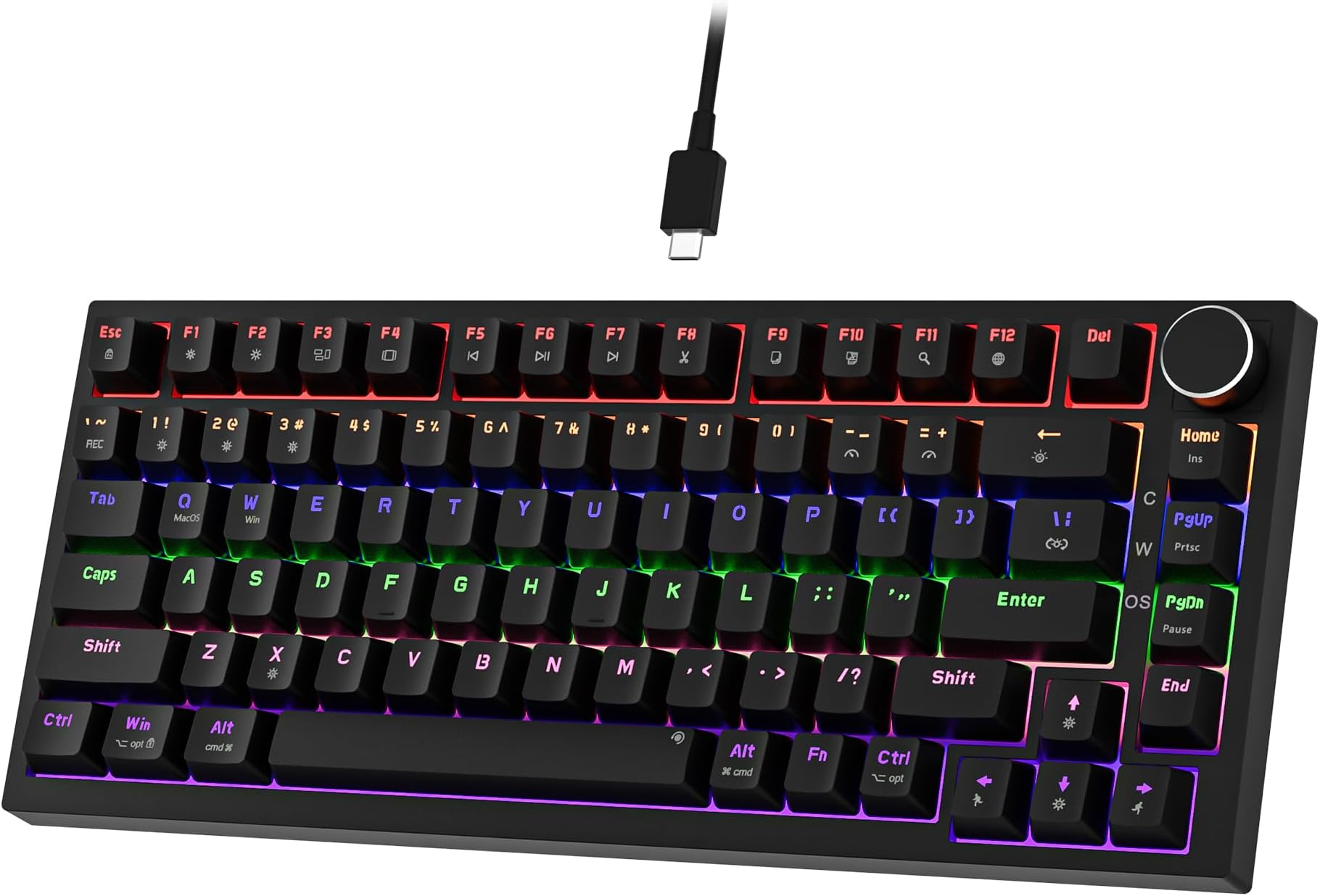 GM326 Mechanical Keyboard,Wired Gaming Keyboard,75% Percent TKL Hot Swappable Compact LED Backlit USB C Mechanical Gaming Keyboards with Knob for PC Windows Mac,QWERTY Layout,Black,Red Switches