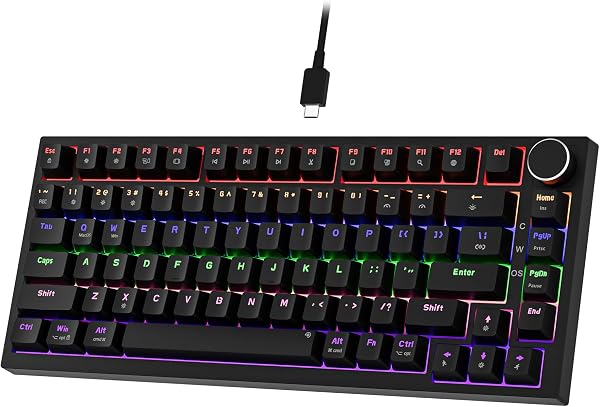Newmen GM326 Mechanical Keyboard with Cable, Gaming Keyboard 75 Percent, TKL Hot Swap LED Lighting, USB C Mini Mechanical Keyboards with Button, for PC/Win/Mac, QWERTY Layout, Black, Red Switches - 1