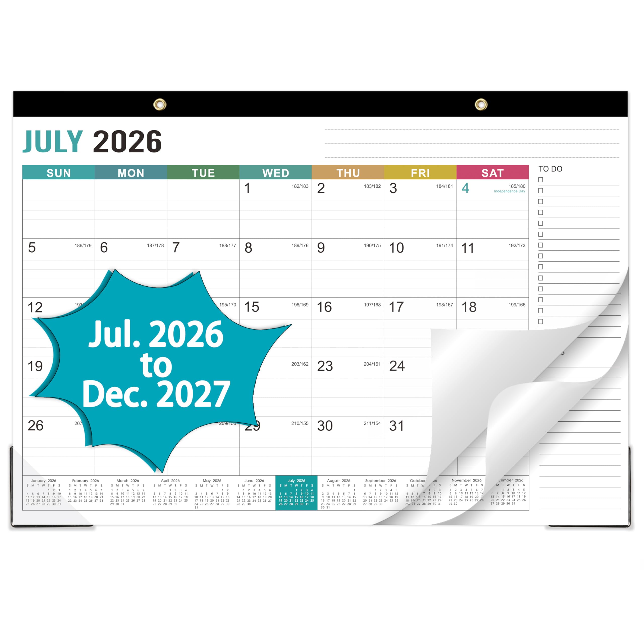 Desk Calendar 2026-2027 - 2026-2027 Desk Calendar, July 2026 - December 2027, 18 Monthly Desk Pad/Wall Calendar 2026-2027, 2-in-1 Desktop Calendar, 17" x 12", Thick Paper, Corner Protectors - Morandi