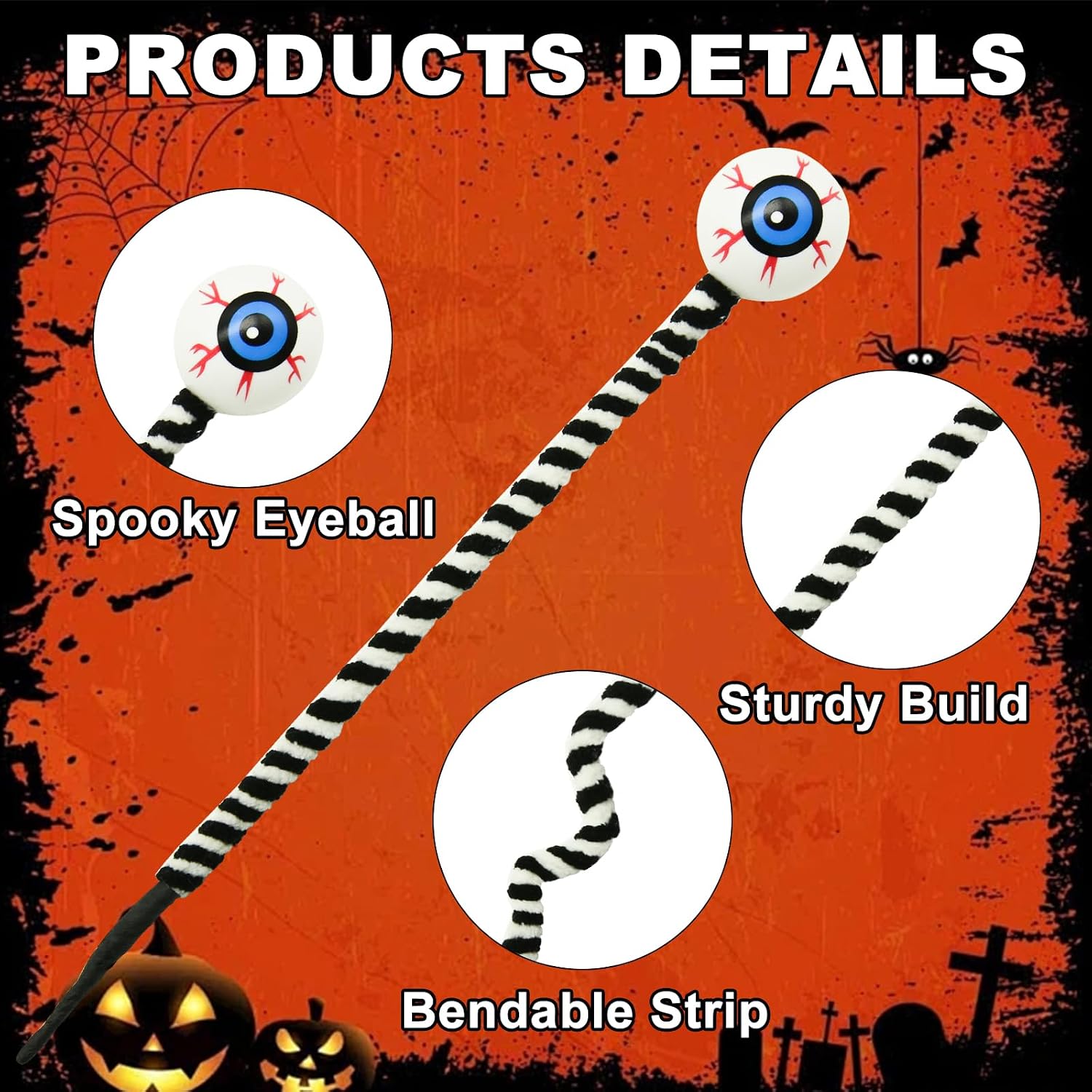 HINGTAI 12Pcs Halloween Eyeball Picks 10 Inch Branch Decoration Stems Props Decor Flowers Artificial Ornaments Centerpiece for Home Office Party Indoor Gifts (Black and White)