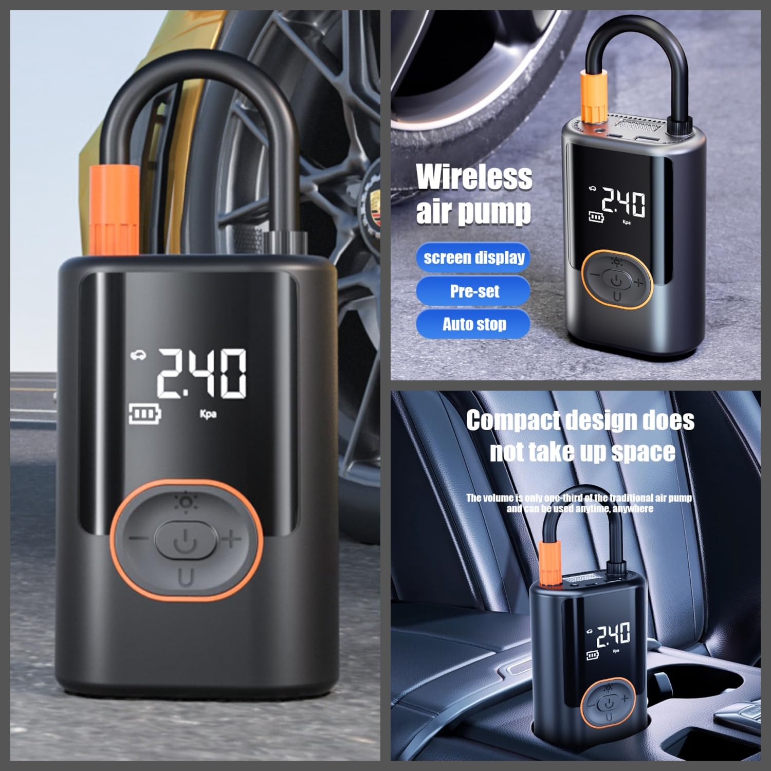 Compresseur d'air portable avec gonfleur de pneu de 150 PSI et manomètre intégré - Affichage numérique de la pression des pneus - Pompe à air pour véhicules, motos, pneus de vélo et équipements de