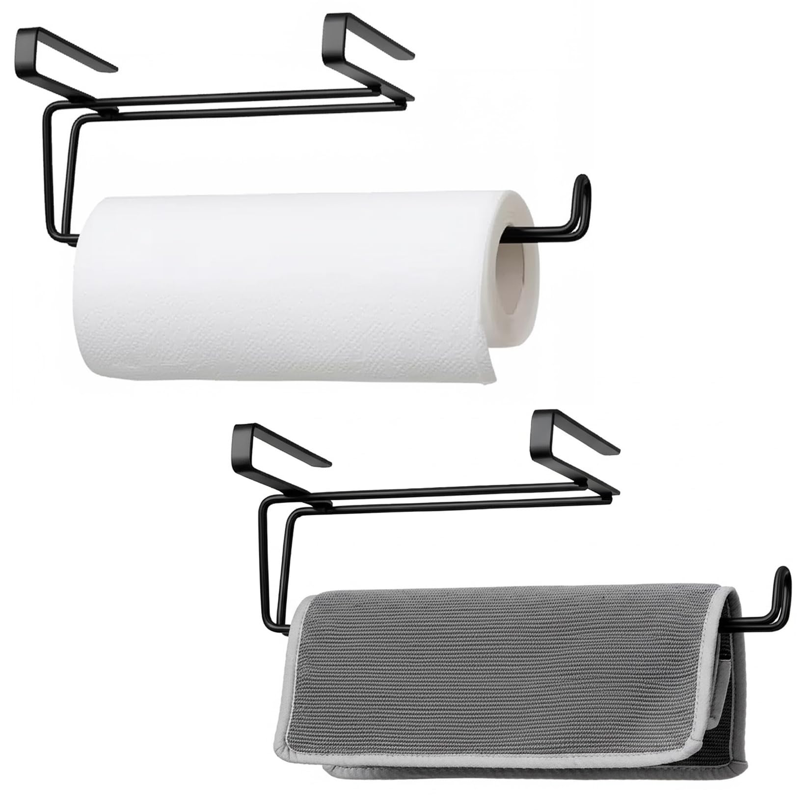 T.R.Sani. Bathroom Paper Towel Holders, Over Cabinet Door Paper Towel Holder, Paper Towel Rack for Shelves Under 0.82" - Stainless Steel, Black, 2 Pack