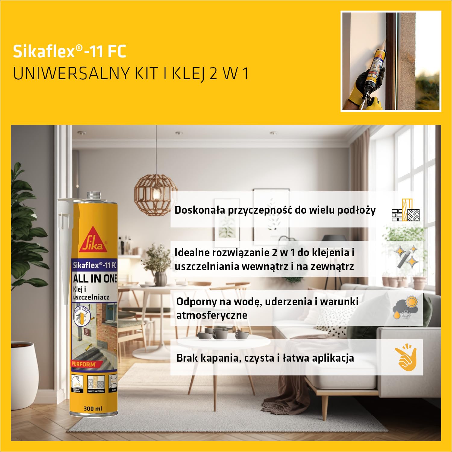 SIKA - Klej uszczelniacz - Sikaflex-11FC Purform - Ceglastyy - 300ml | Uniwersalny klej i uszczelniacz - Do wnętrz i na zewnątrz - Przyczepność do wielu podłoży