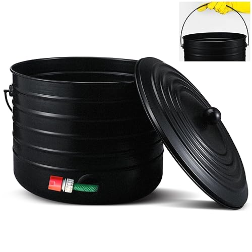 Garden Hose Pot with Lid and Handle, Matte Black Ribbed