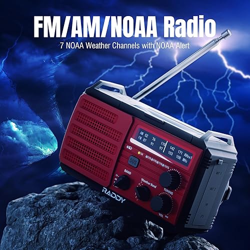 Miniatura 3 de Batería de 37000 mWh radio de emergencia Raddy SW10, manivela solar, radio AM FM NOAA con linterna de batería recargable, brújula de alarma SOS,