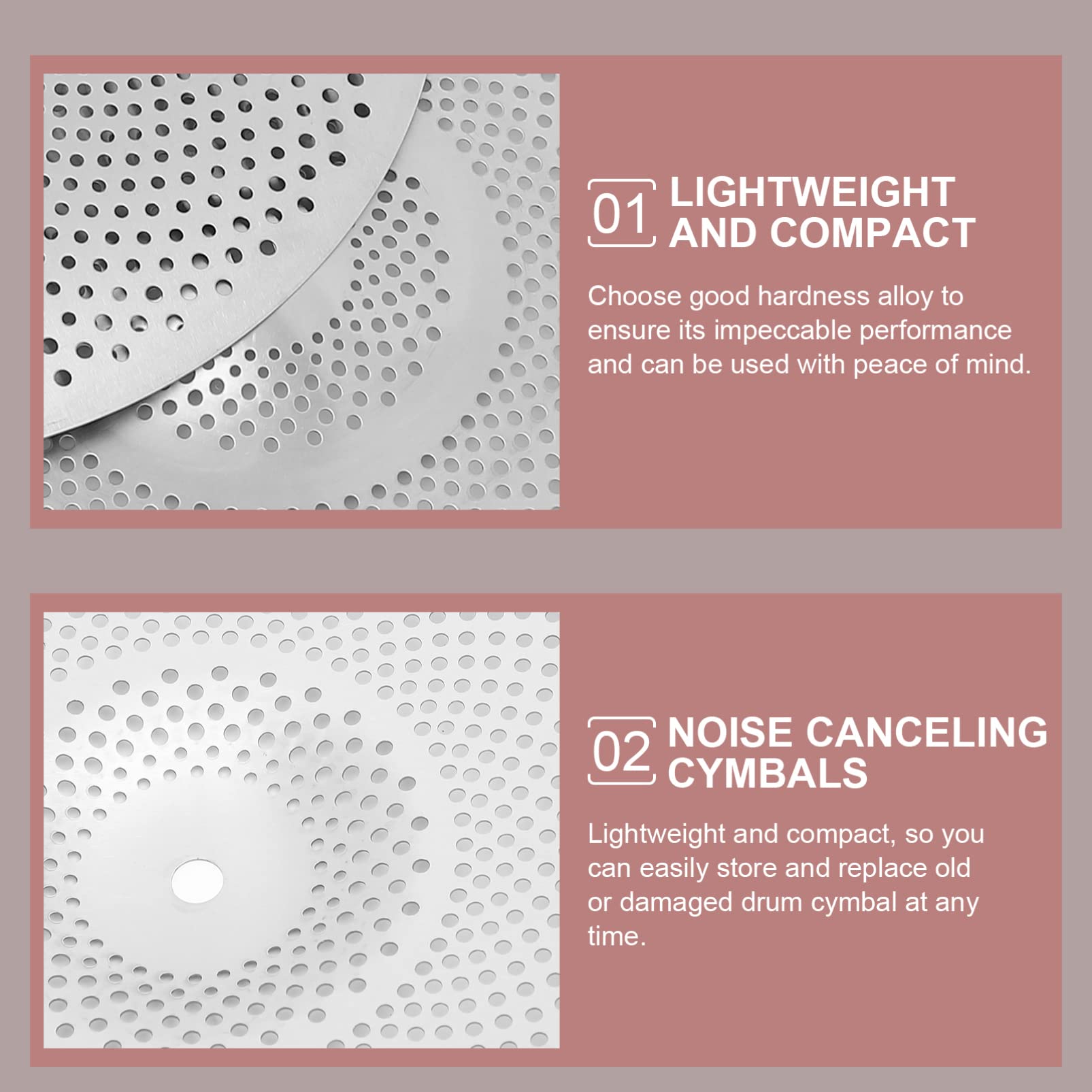 GOOHOCHY 3pcs Low Volume Jazz Drum Cymbal Professional Alloy Mute Cymbals for Quiet Practice for Drummers and Percussionists Durable Shock Performance